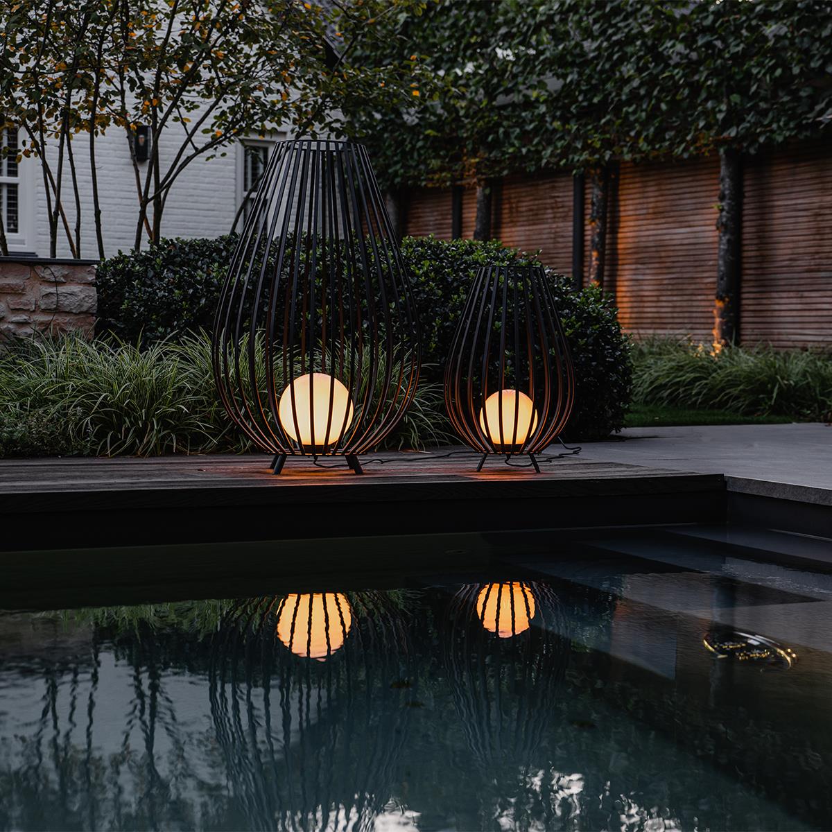 QAZQA Design vloerlamp zwart met opaal 70 cm IP44 - Angela
