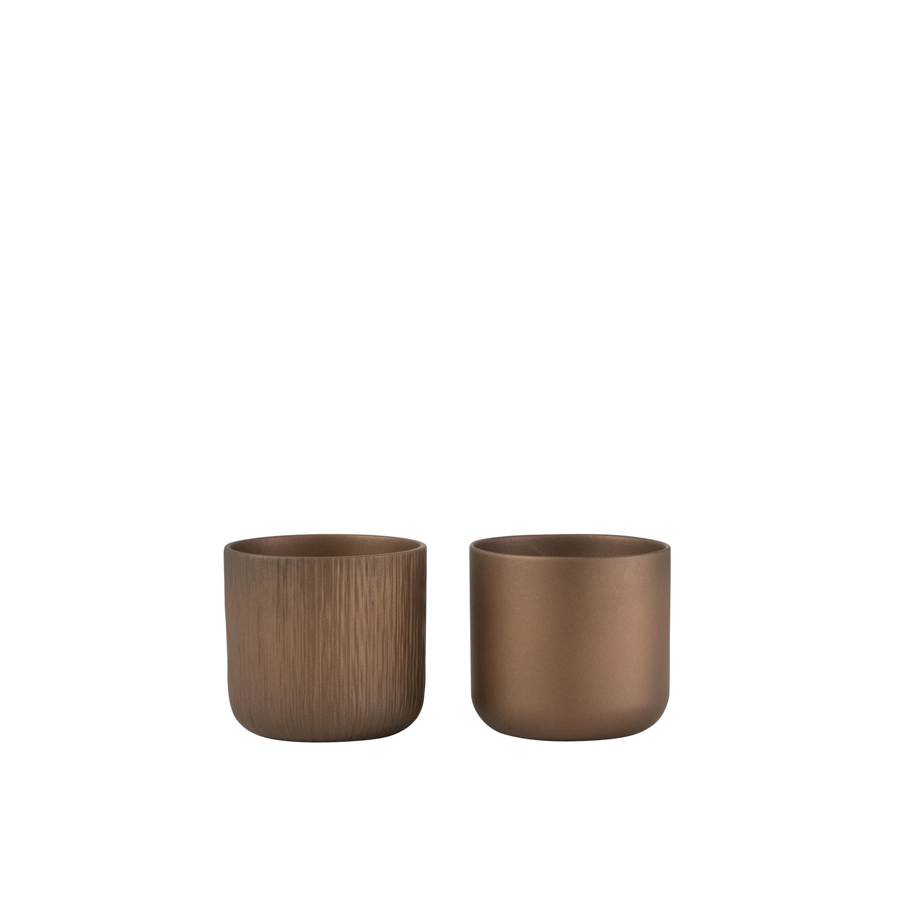 J-Line bloempot Gen - keramiek - goud|koper - small - 2 stuks - Ø 13.5 cm