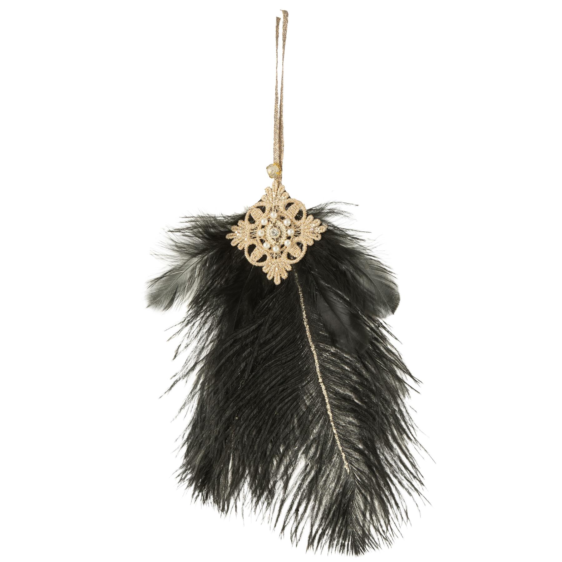 J-Line hanger Pluim Strass - veren - zwart