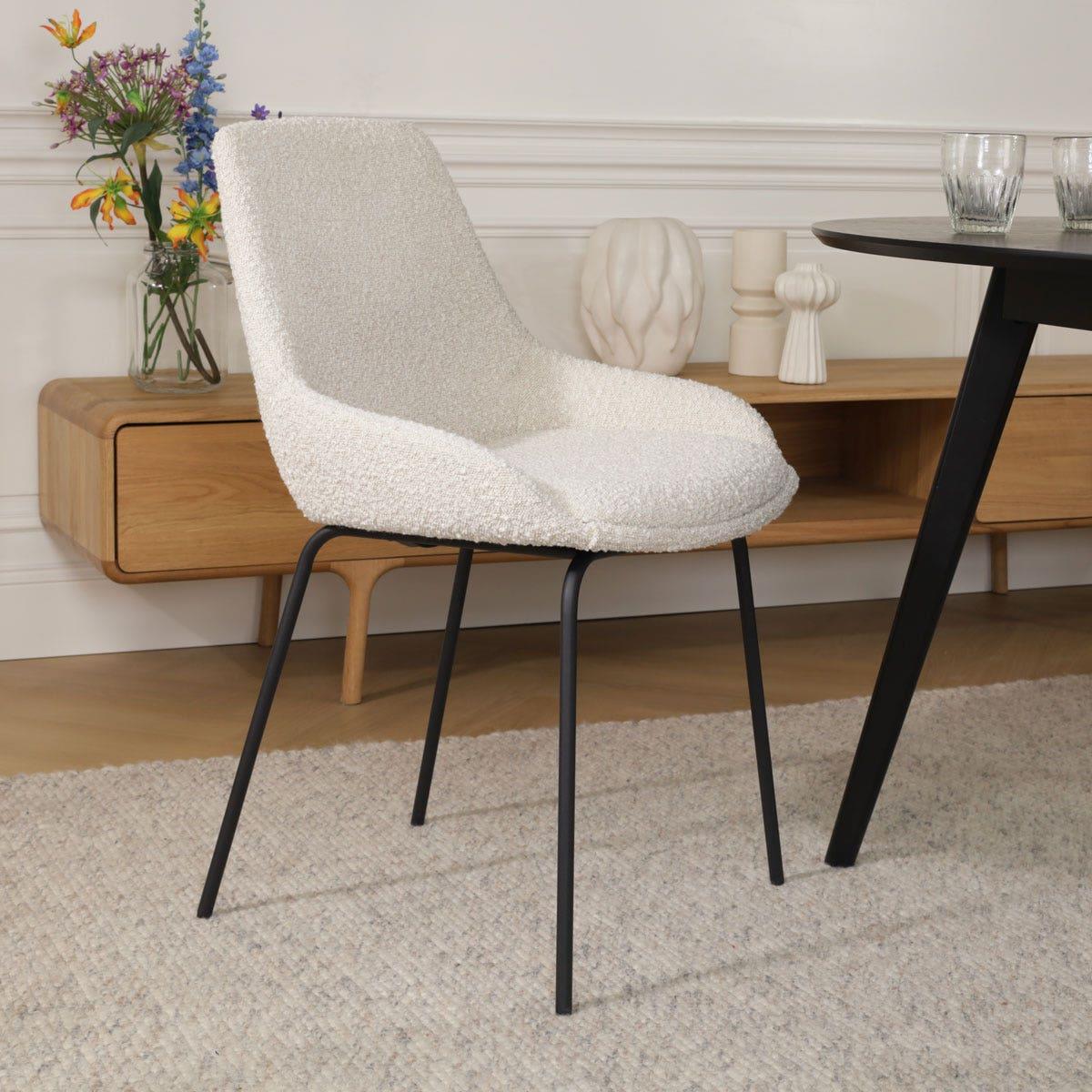 Nolon Nora-Isa Eetkamerstoel Bouclé Beige - Stof - Zwart Onderstel