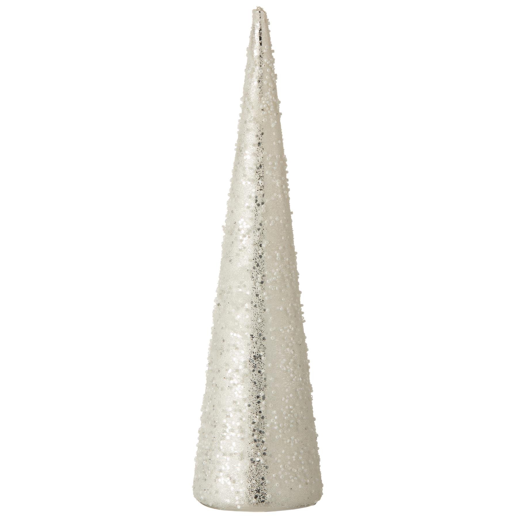 J-Line decoratie kerstboom Kegel - glas - wit|zilver - large