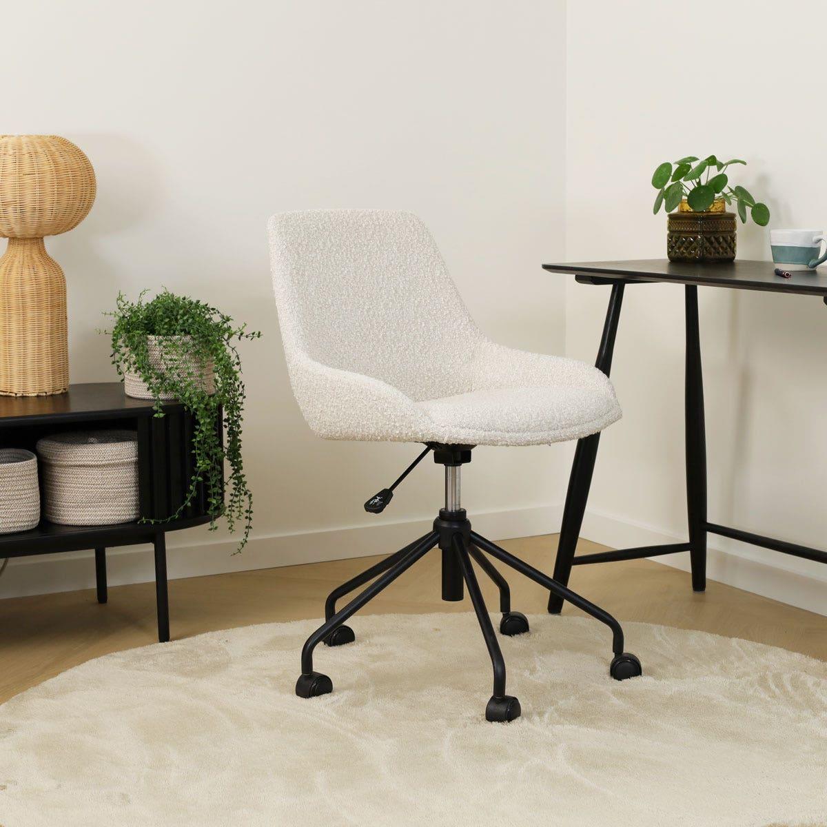 Nolon Nout-Isa Bureaustoel Bouclé Beige - Stof - Zwart Onderstel