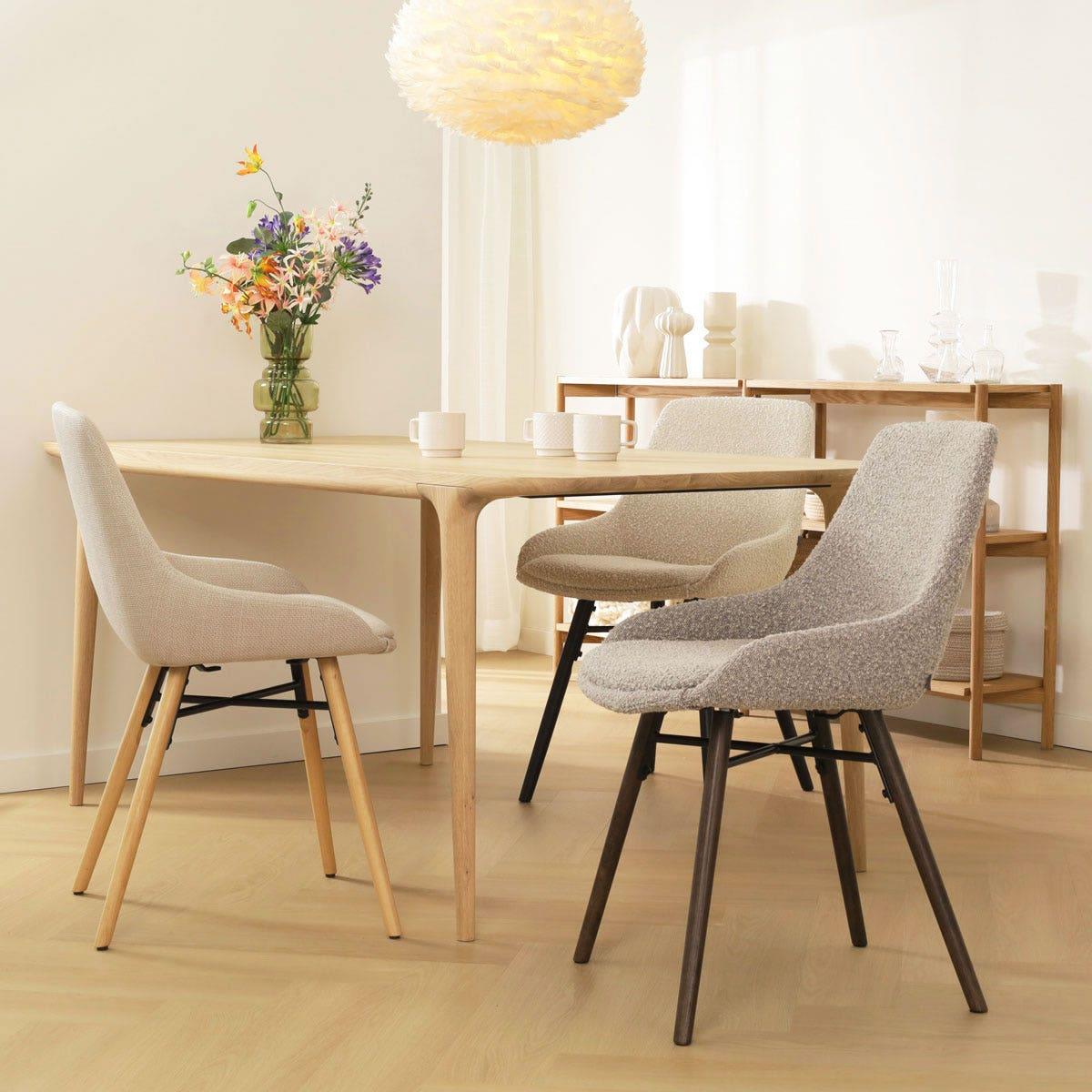 Nolon Nena-Isa Eetkamerstoel Bouclé Beige - Stof - Walnoot Poten