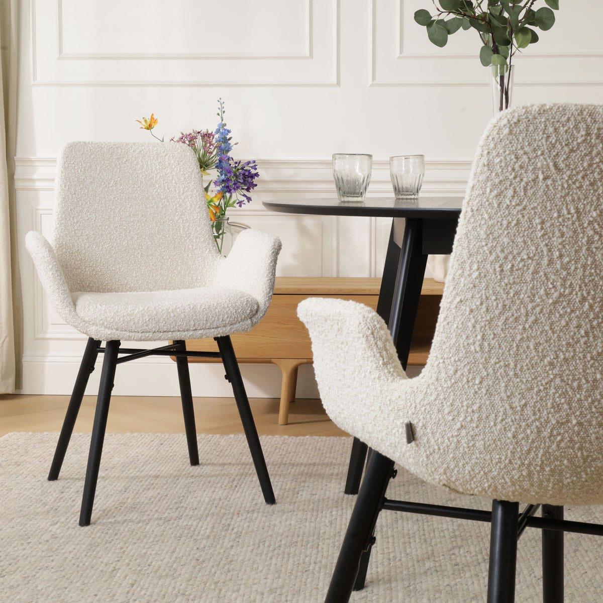 Nolon Nena-Eef Eetkamerstoel Bouclé Beige - Zwarte Houten Poten