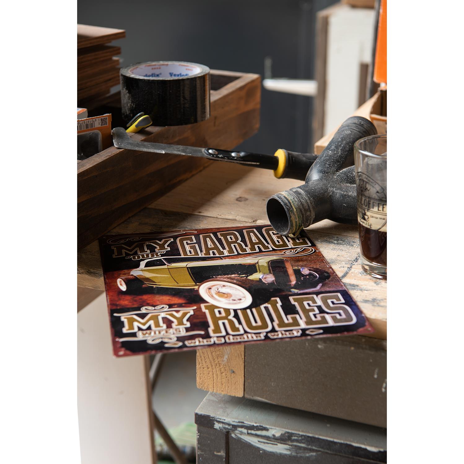 Clayre & Eef Tekstbord  20x25 cm Bruin Zwart Ijzer My Garage Wandbord