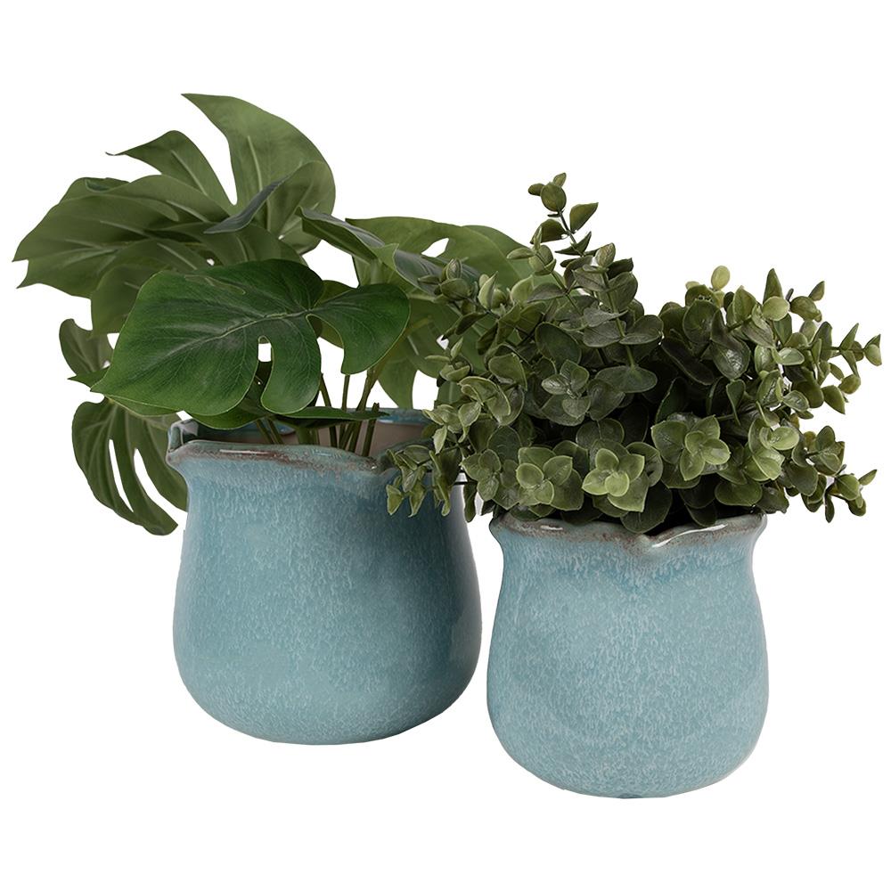 Clayre & Eef Bloempot Binnen  Ø 12x12 cm Blauw Keramiek Plantenpot