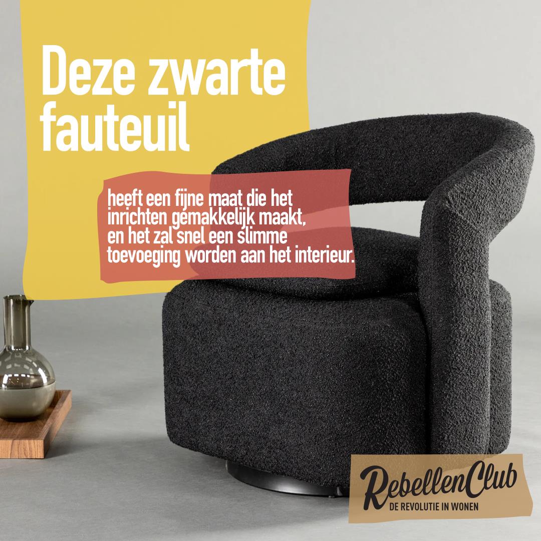 Rebellenclub Akando Fauteuil - Zwart bouclé