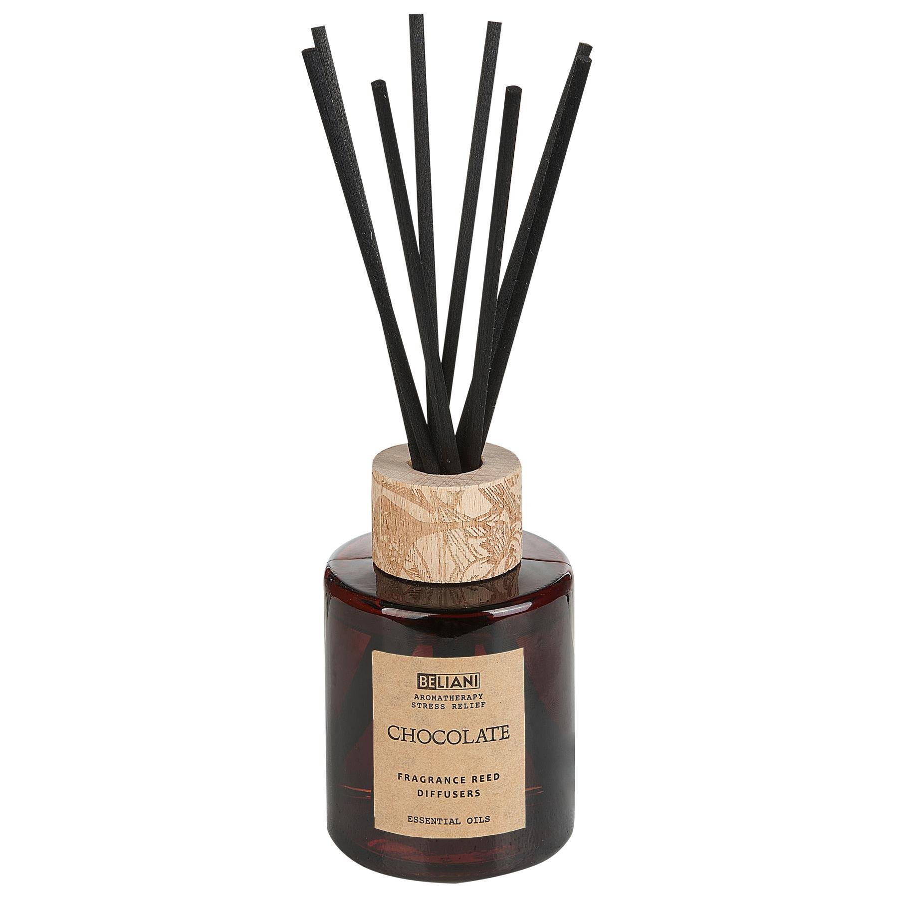 Beliani-DARK ELEGANCE-Geurkaars met geurstokjes-Chocolade-Soja wax
