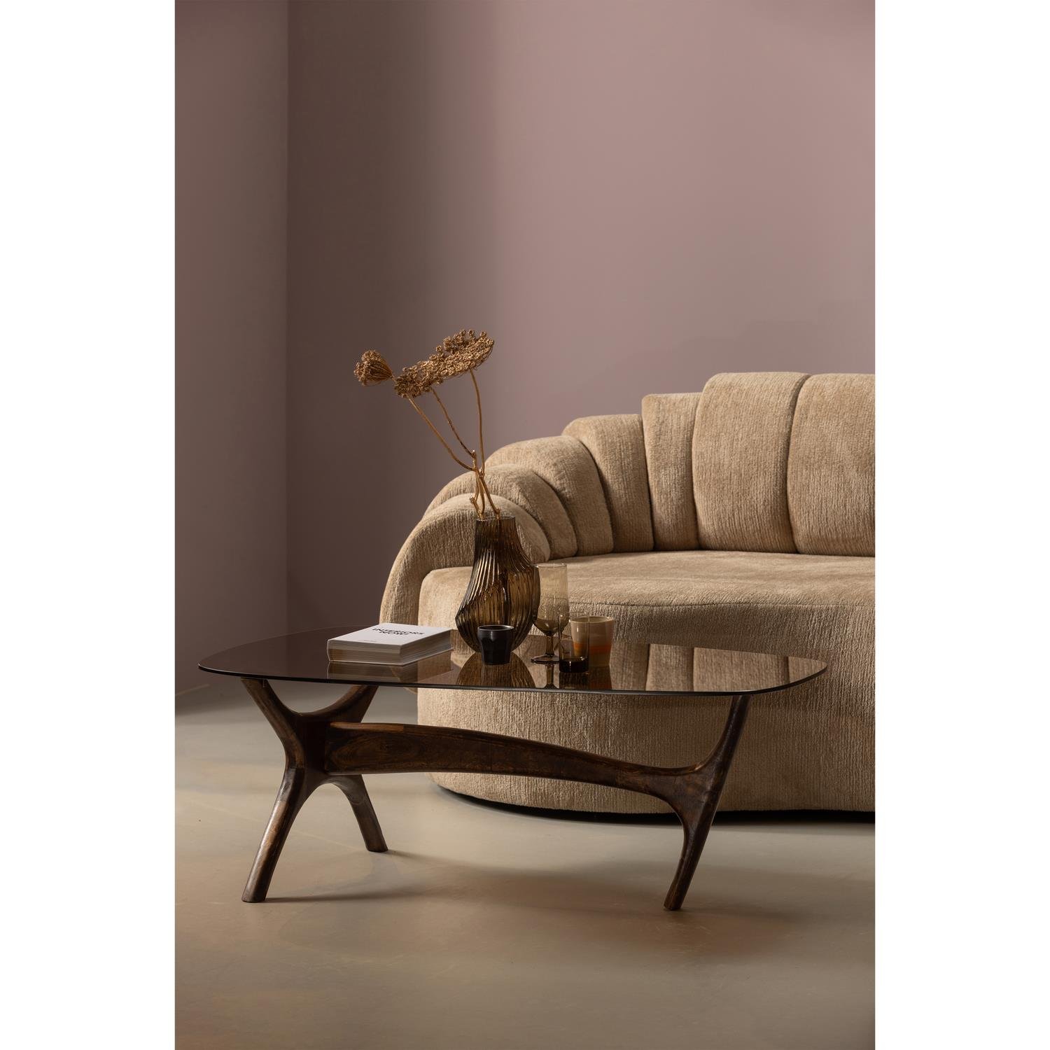 BePureHome Flash Salontafel - Glas|Hout - Walnoot - 42x110x60
