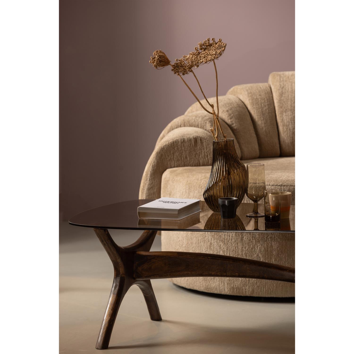 BePureHome Flash Salontafel - Glas|Hout - Walnoot - 42x110x60