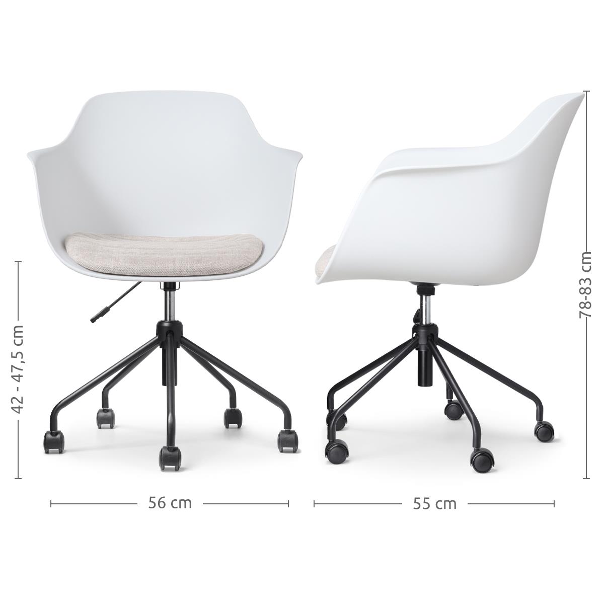 Nolon Nout-Liz Bureaustoel Wit - Beige Kussen - Zwart Onderstel