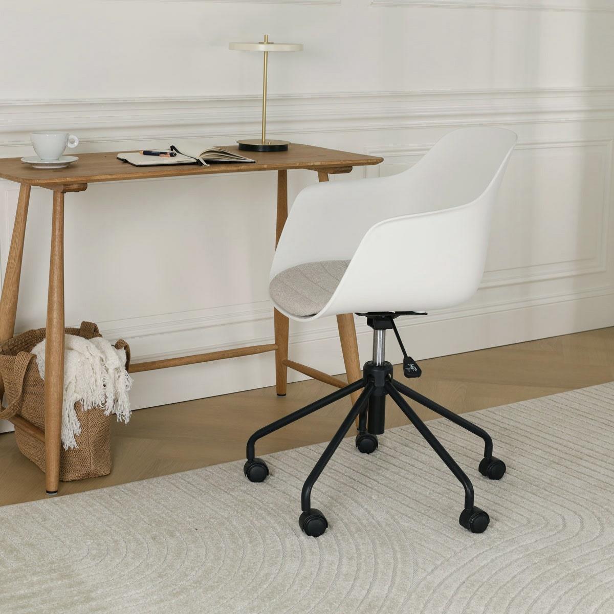Nolon Nout-Liz Bureaustoel Wit - Beige Kussen - Zwart Onderstel