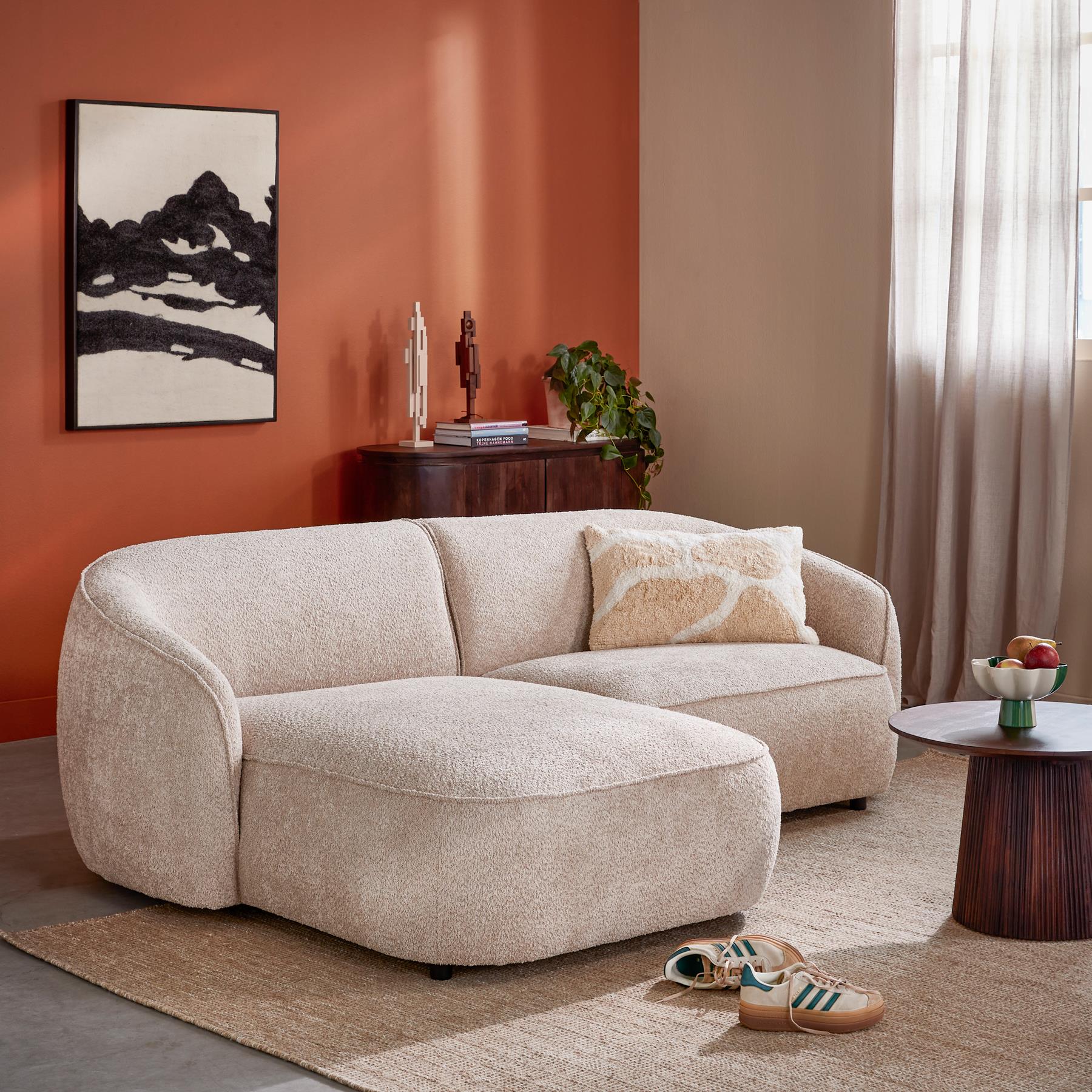 by fonQ Chubby Hoekbank met Chaise Longue Links - Bouclé Greige