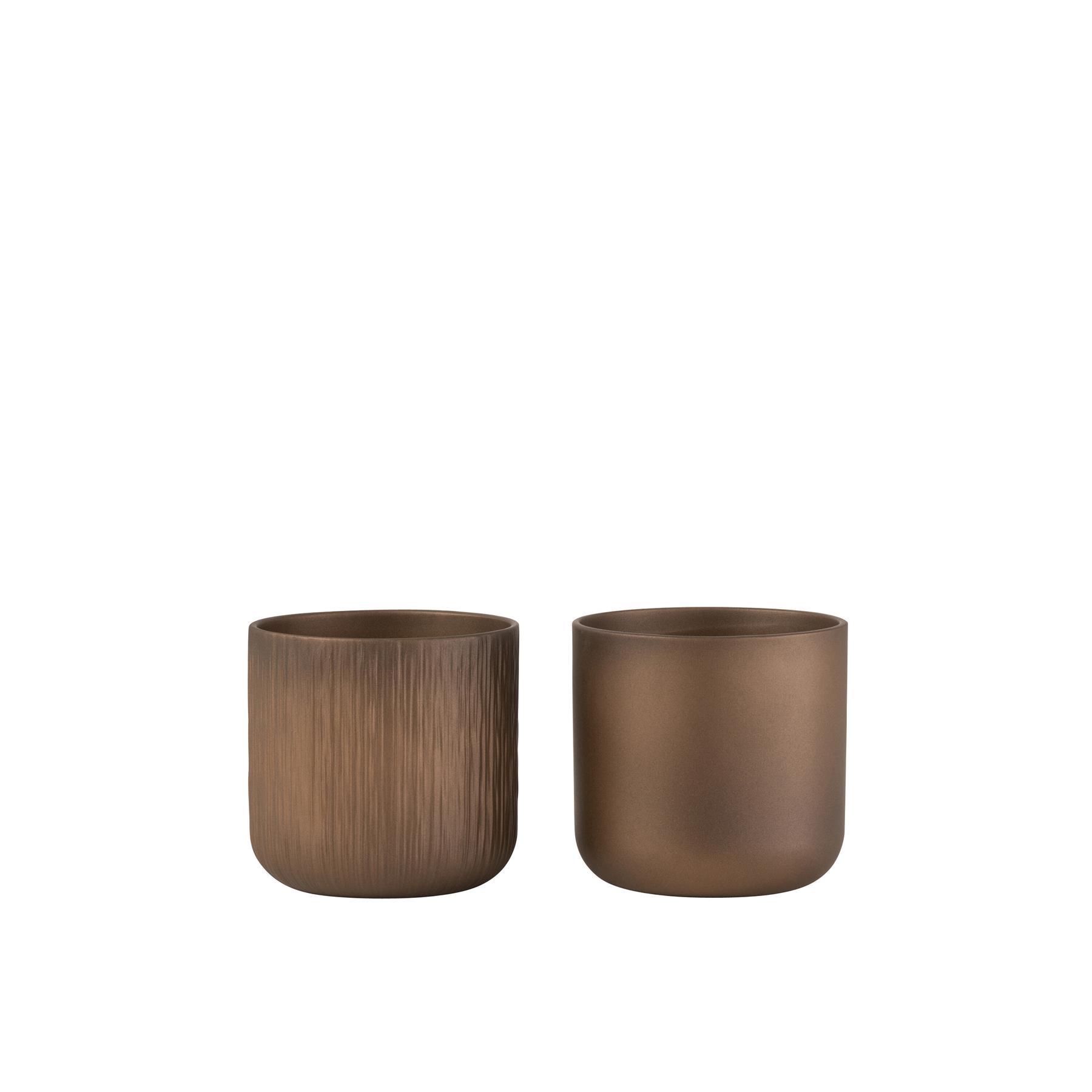 J-Line bloempot Gen - keramiek - goud|koper - M - 2 stuks - Ø 15