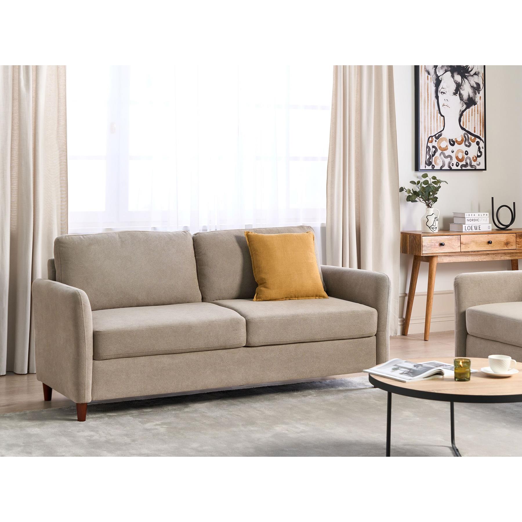 Beliani - MARE - Driezitsbank met opbergruimte - Taupe - Corduroy