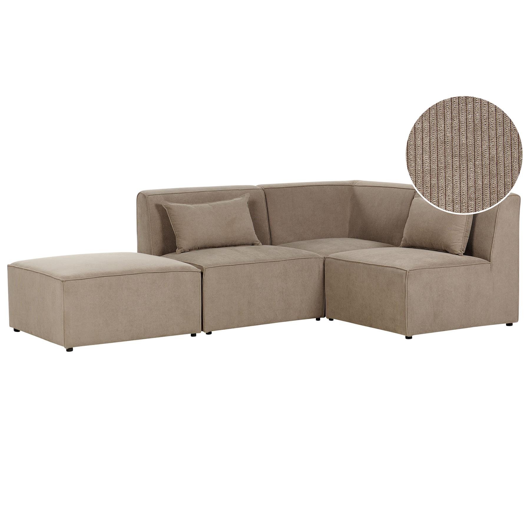 Beliani - LEMVIG - Hoekbank 3-zits - Taupe - Linkszijdig - Corduroy