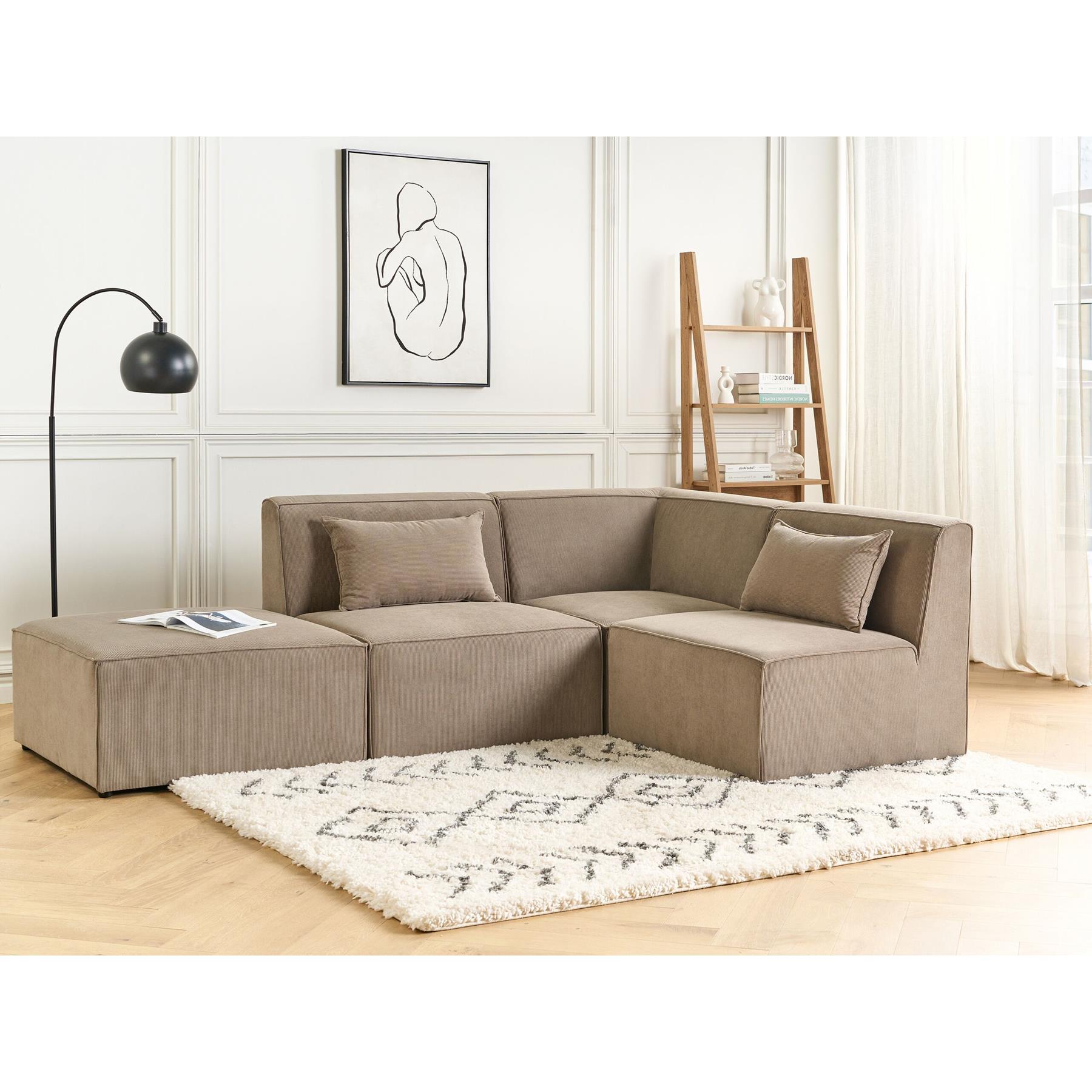 Beliani - LEMVIG - Hoekbank 3-zits - Taupe - Linkszijdig - Corduroy