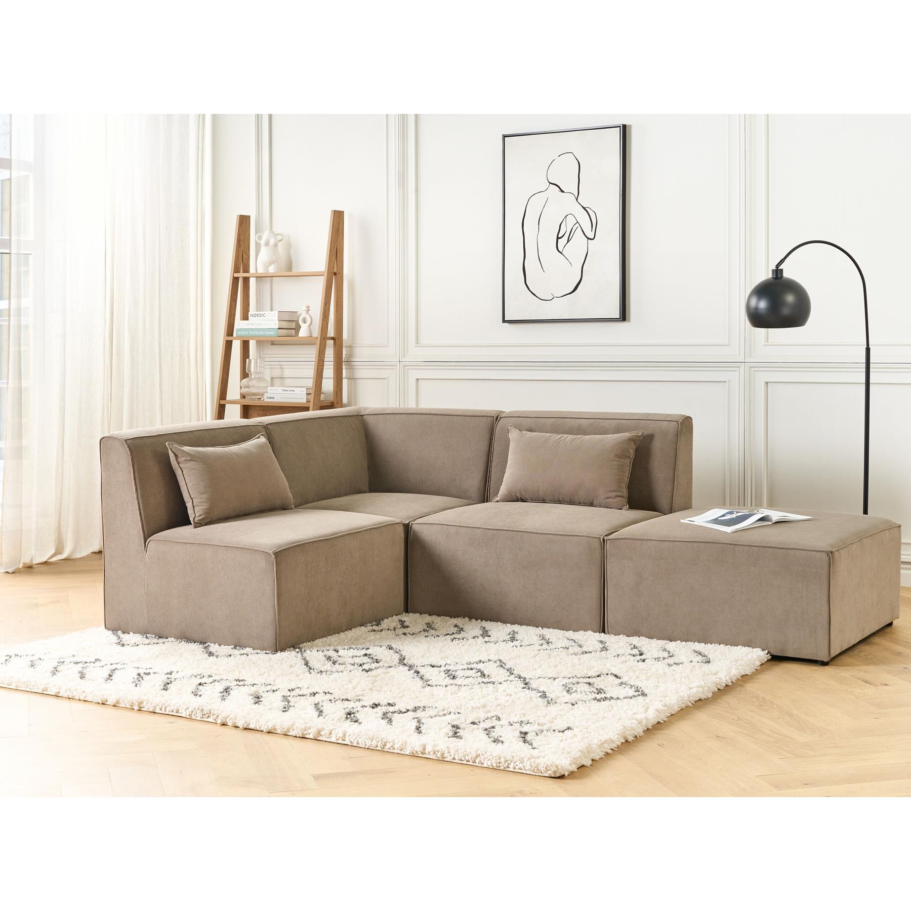 Beliani - LEMVIG - Hoekbank 3-zits - Taupe - Rechterzijde - Corduroy