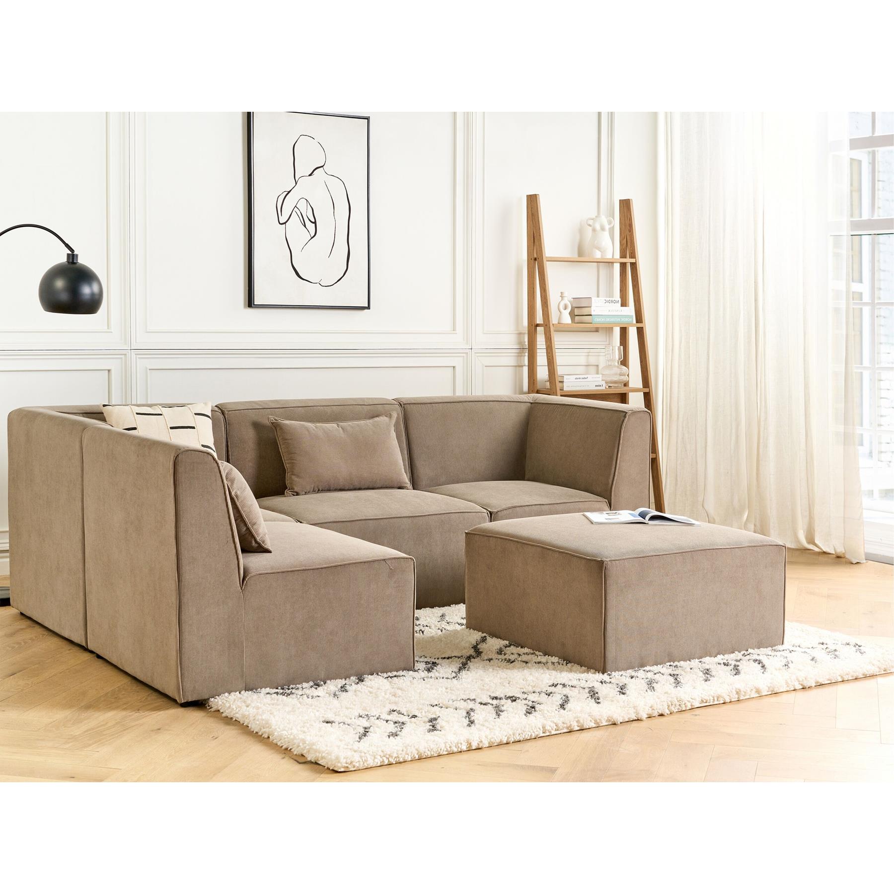 Beliani - LEMVIG - Hoekbank 4-zits - Taupe - Rechterzijde - Corduroy