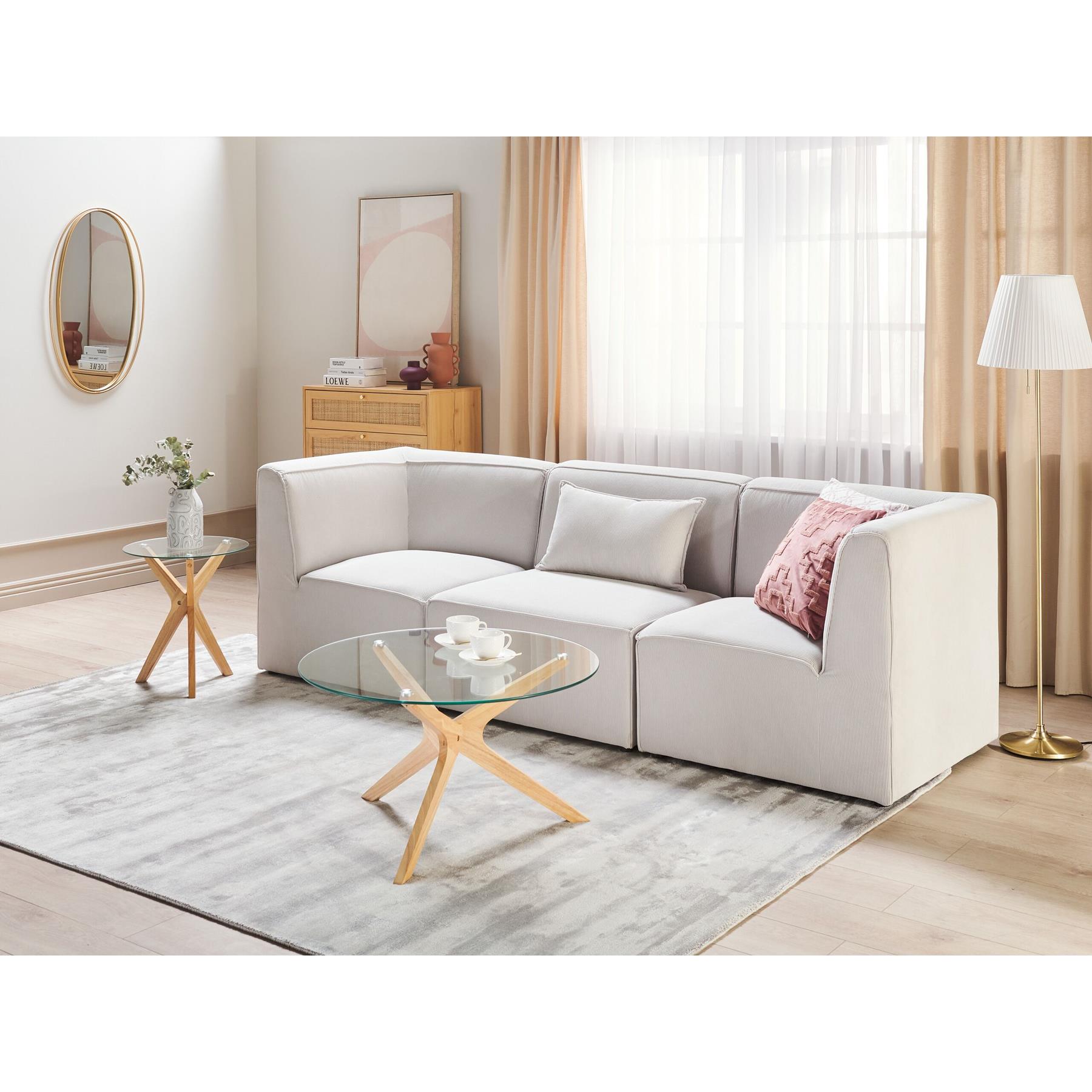 Beliani - LEMVIG - Driezitsbank - Gebroken wit - Corduroy
