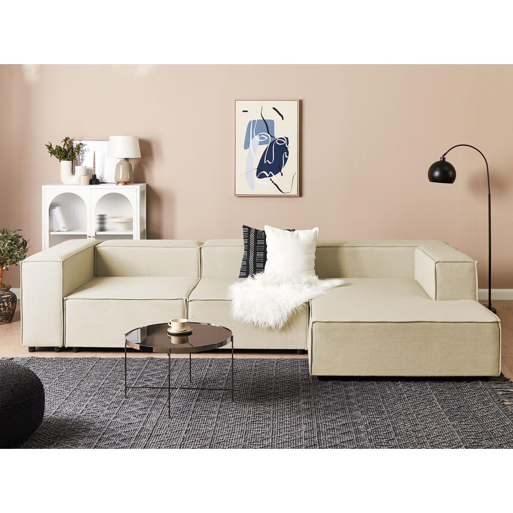 Beliani - APRICA - Hoekbank - Beige - Linkerzijde - Linnen