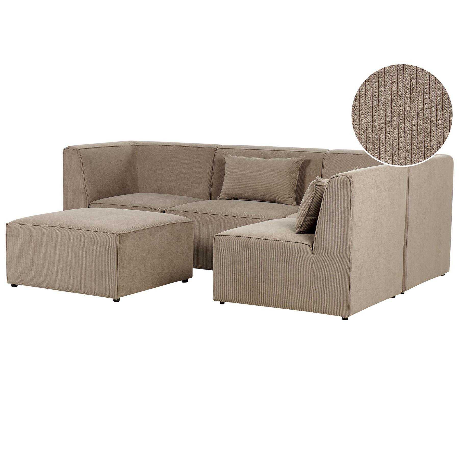 Beliani - LEMVIG - Hoekbank 4-zits - Taupe - Linkerzijde - Corduroy