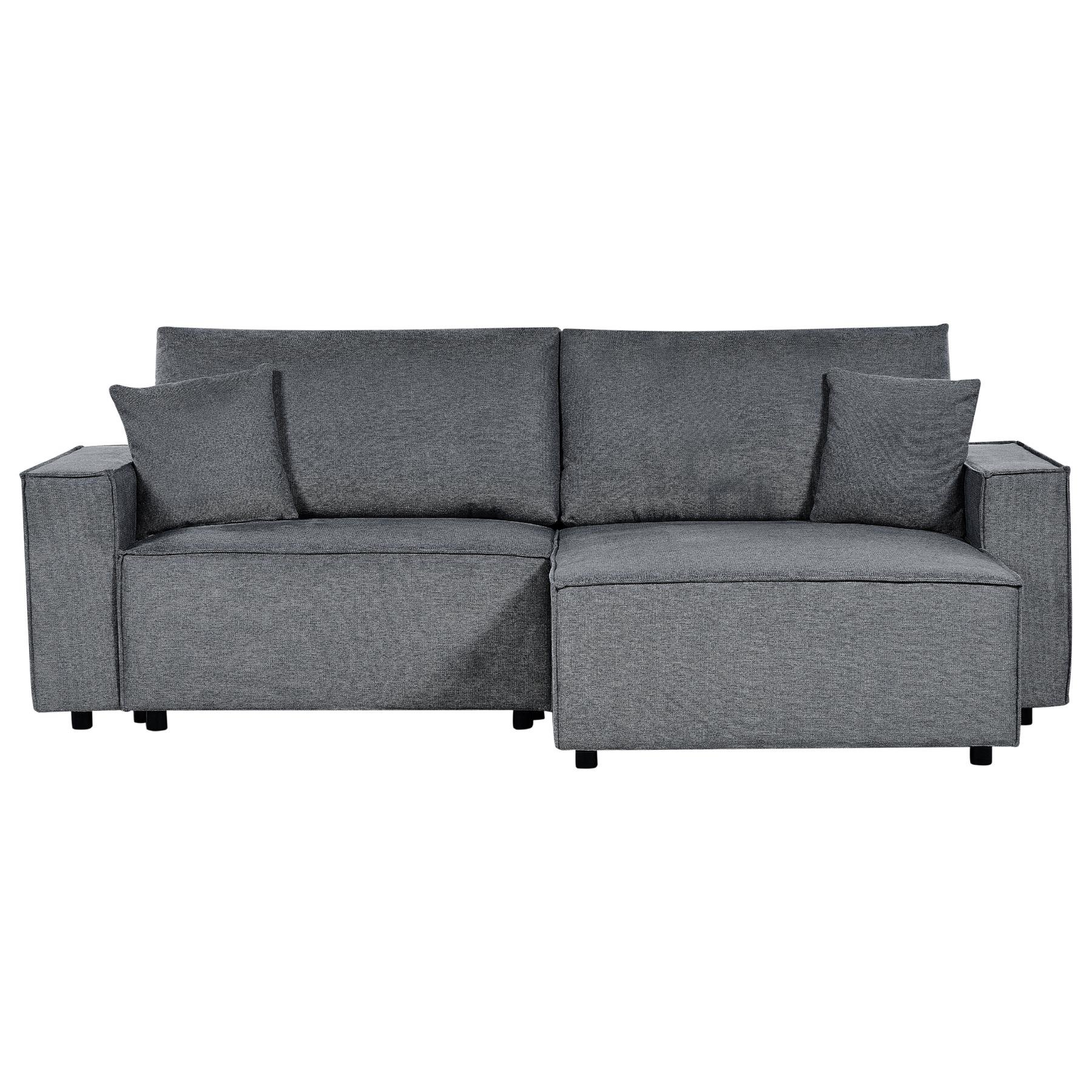 Beliani-KARILA-Hoekbank met slaapfunctie-Donkergrijs-Links-Polyester