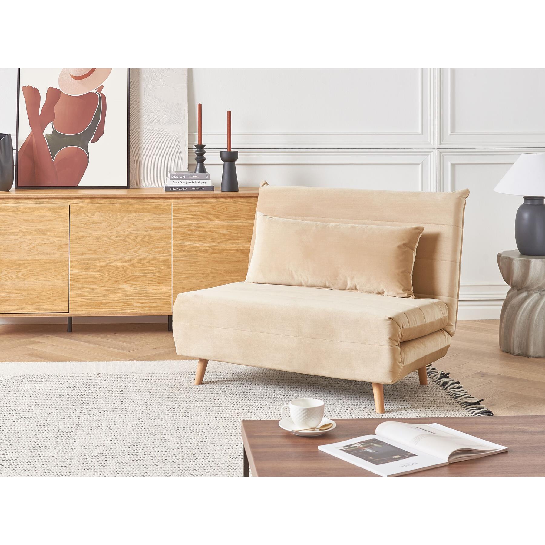 Beliani - SETTEN - Slaapbank 1-zits - Zandbeige - Fluweel