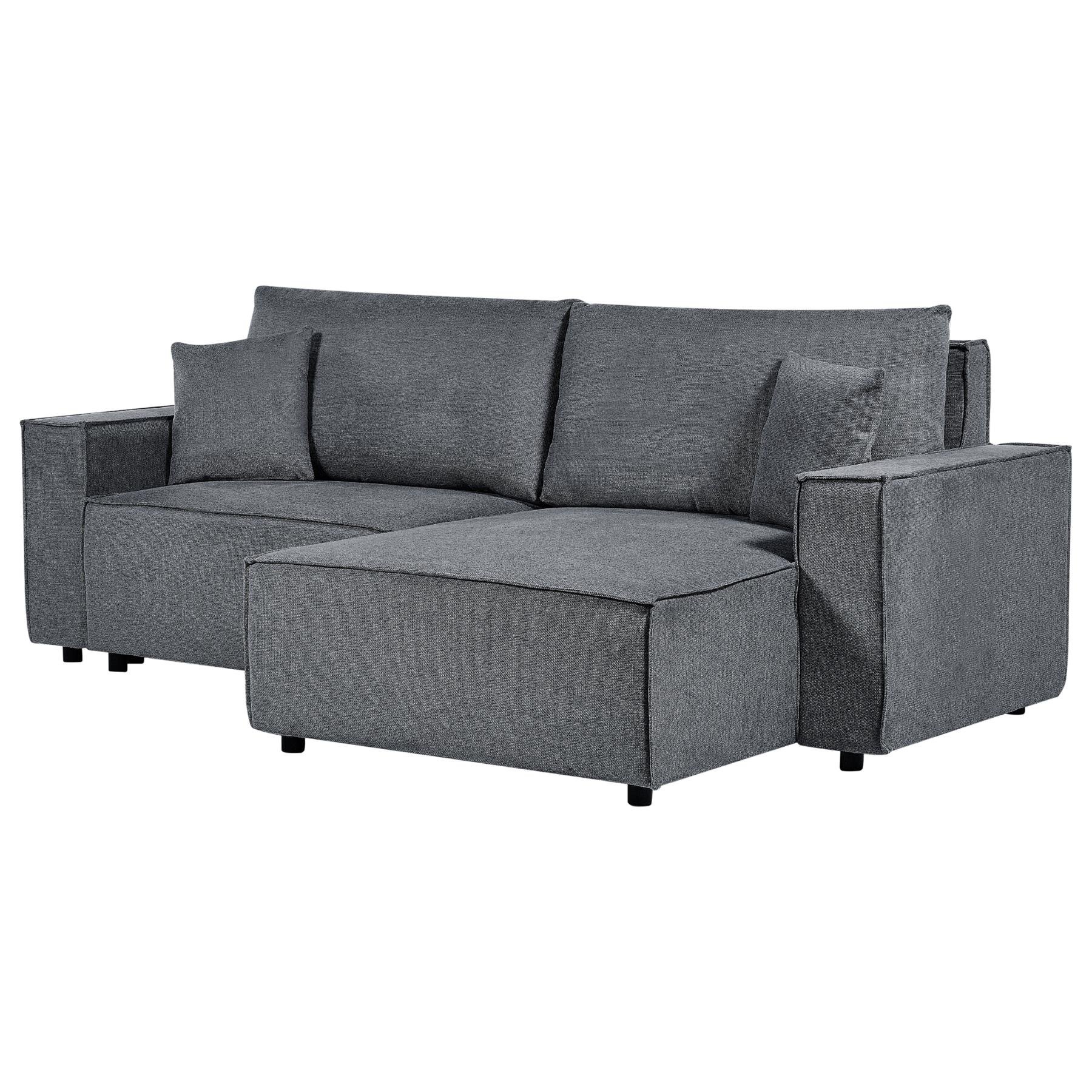 Beliani-KARILA-Hoekbank met slaapfunctie-Donkergrijs-Links-Polyester