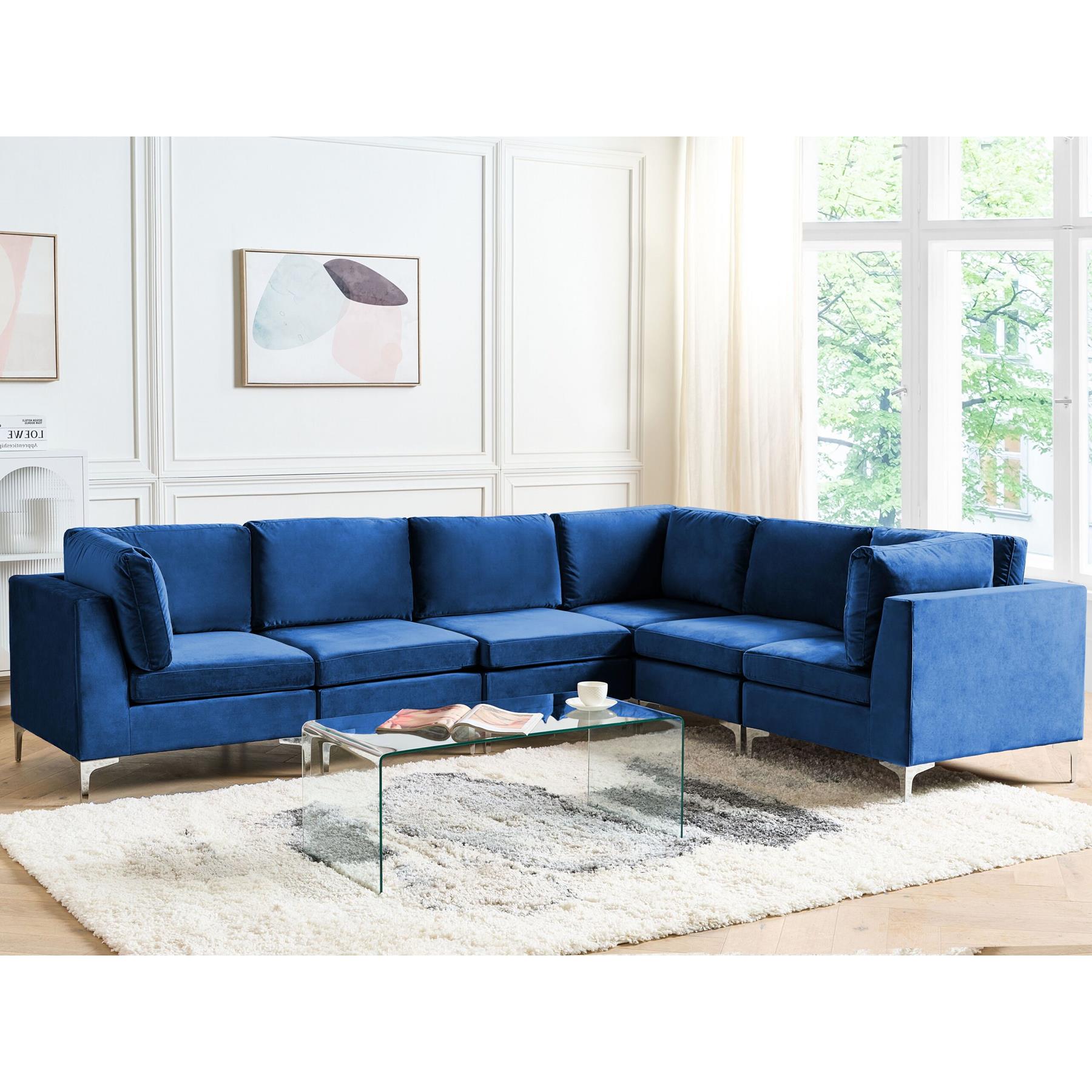 Beliani - EVJA - Hoekbank - Marineblauw - Linkerzijde - Fluweel
