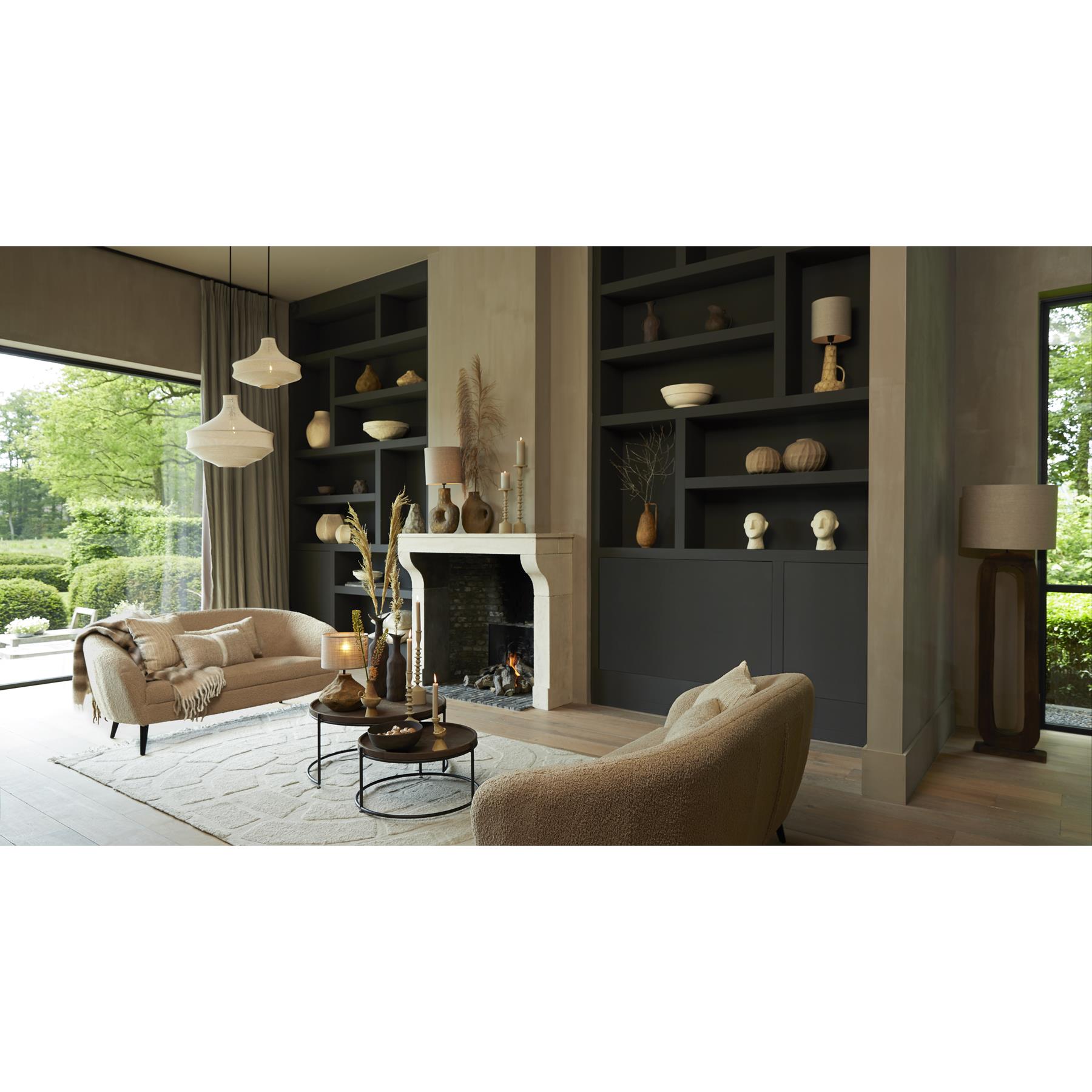 Light&living Bank 160x72x79 cm ALMOND teddy zand+hout zwart
