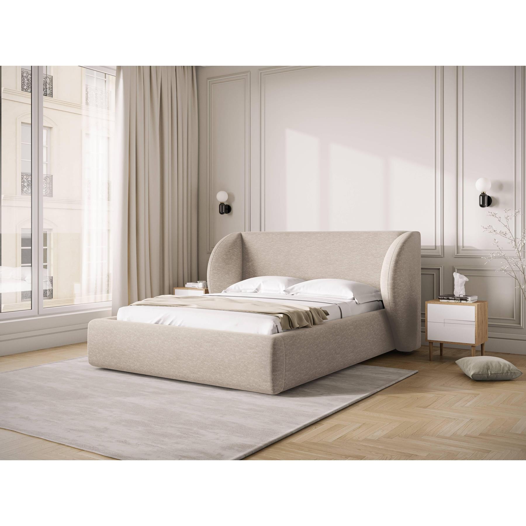 Micadoni Bedframe Miley met Opbergruimte - 200 x 200 cm - Chenille - Beige