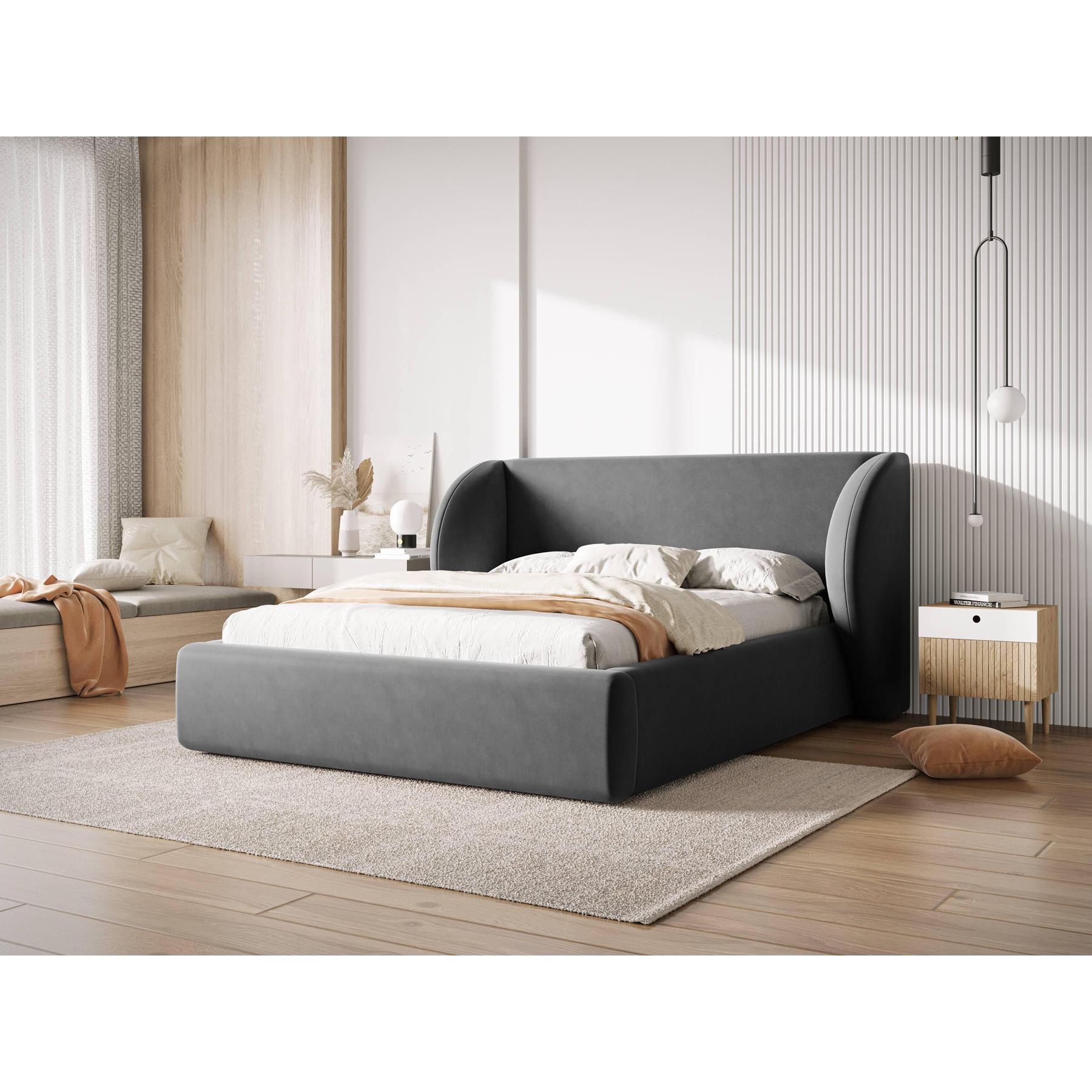 Micadoni Bedframe Miley met Opbergruimte - 180 x 200 cm - Fluweel - Grijs