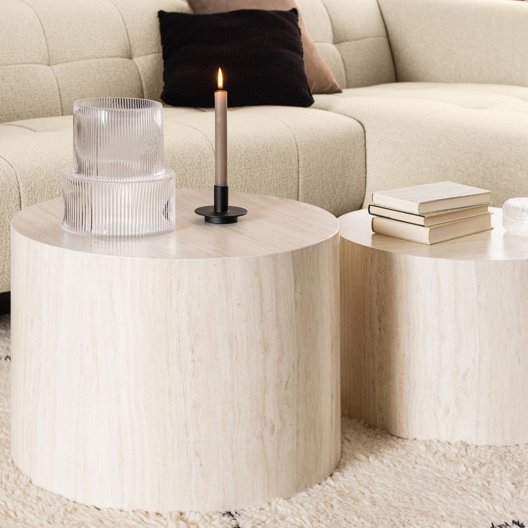 by fonQ Dice Bijzettafel Set van 2 - Rond - Crème
