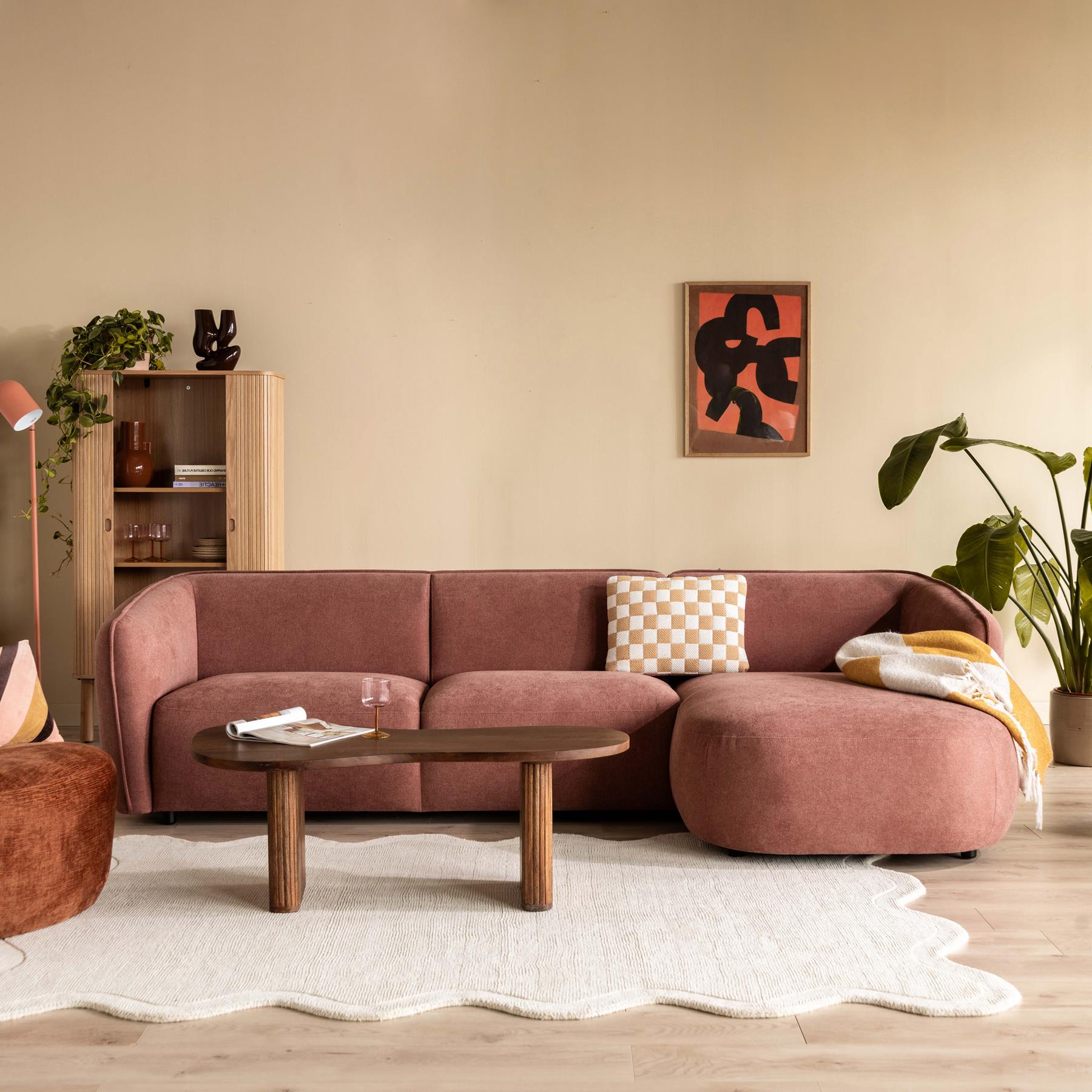 by fonQ Soft Hoekbank met Chaise Longue Rechts - Oud Roze
