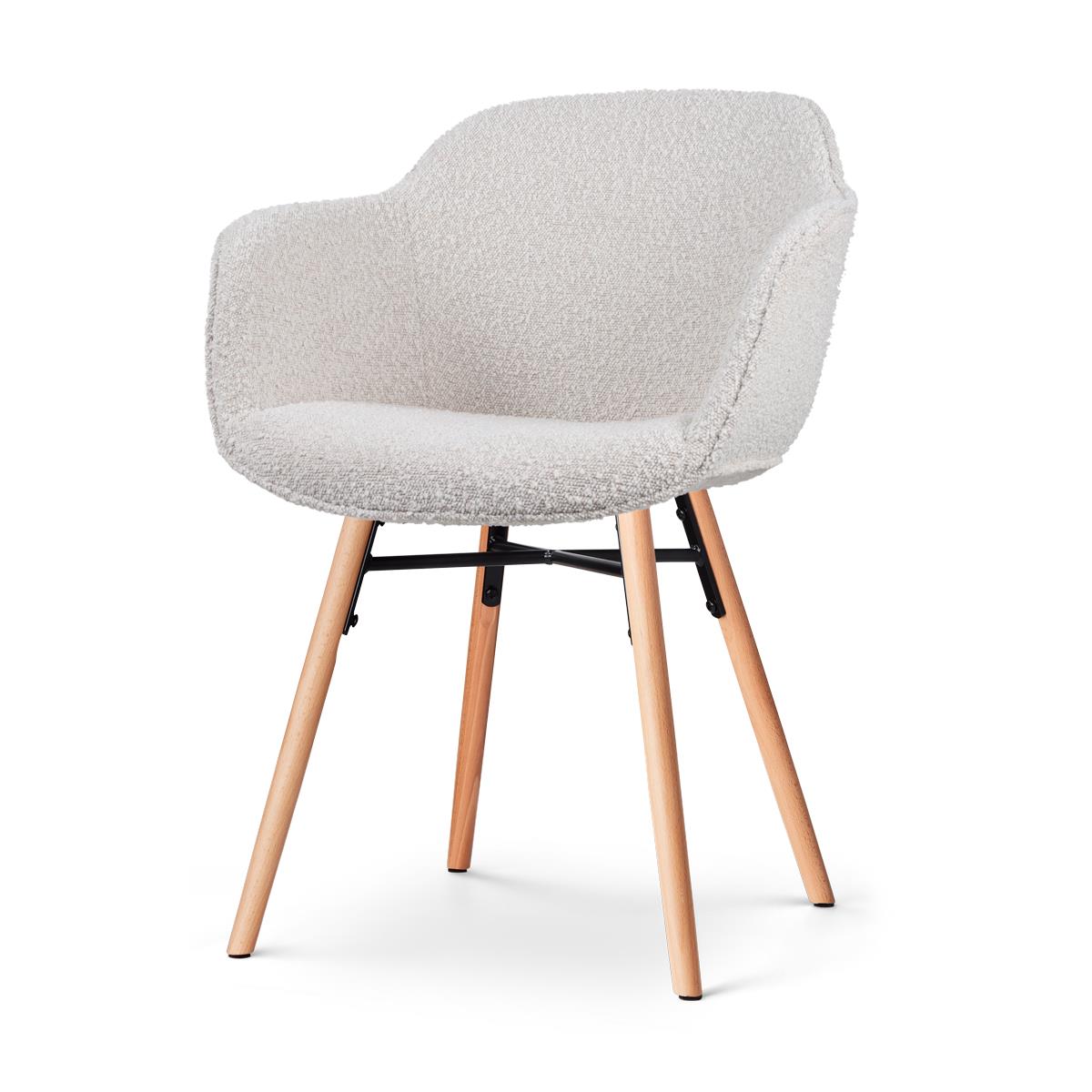 Nolon Nena-Mare Eetkamerstoel Bouclé Beige - Armleuning - Houten Poten