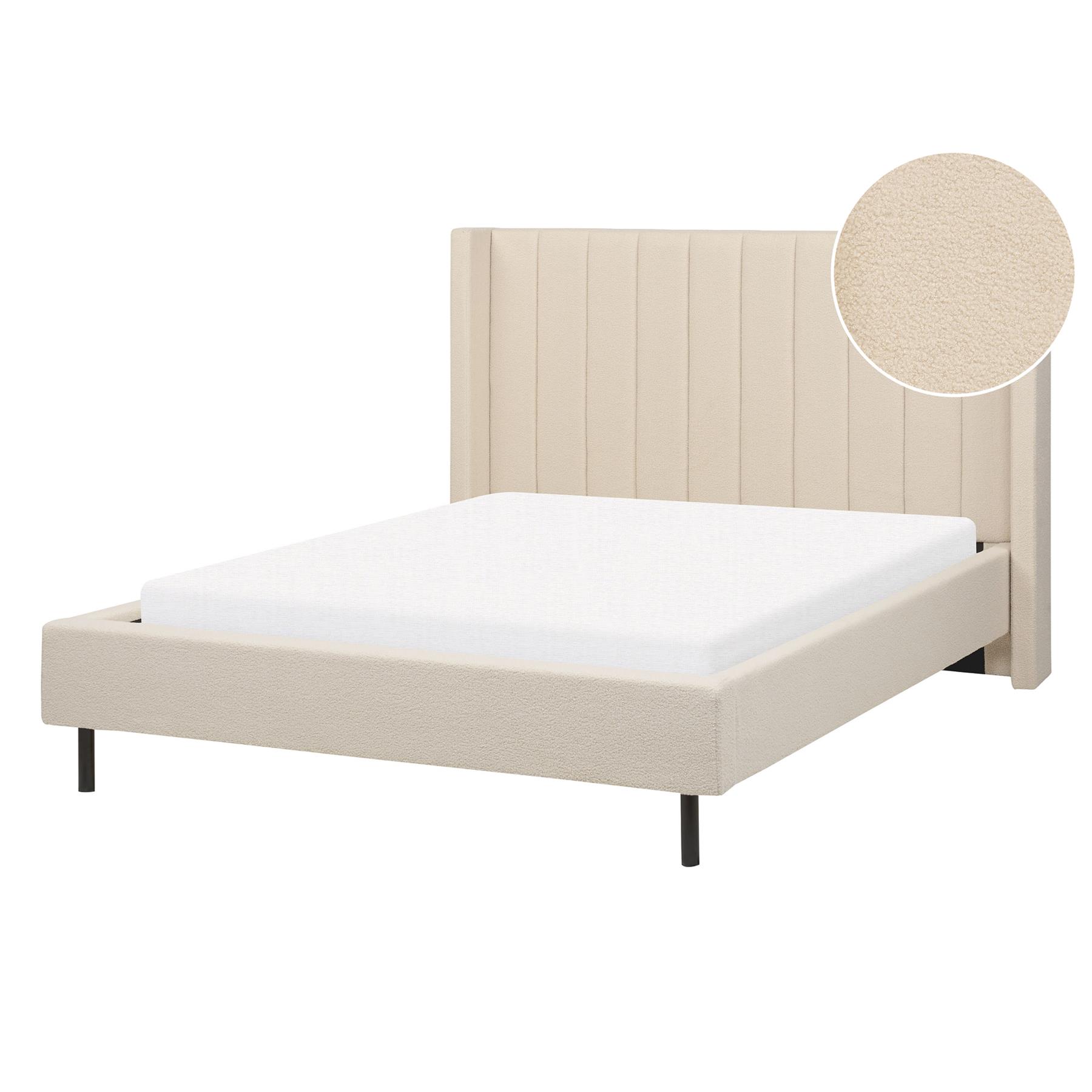 Beliani-VILETTE -Tweepersoonsbed-Lichtbeige-140 x 200 cm-Bouclé