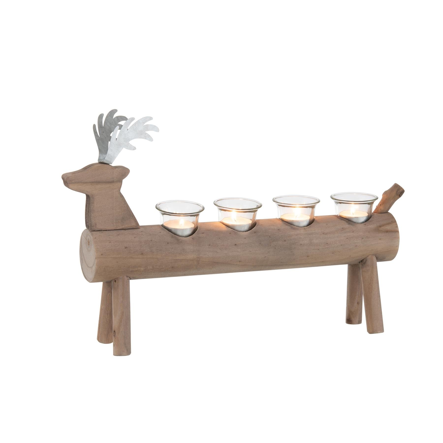 T-lichthouder | Hout | Bruin | 47x11x (h)29.5 Cm