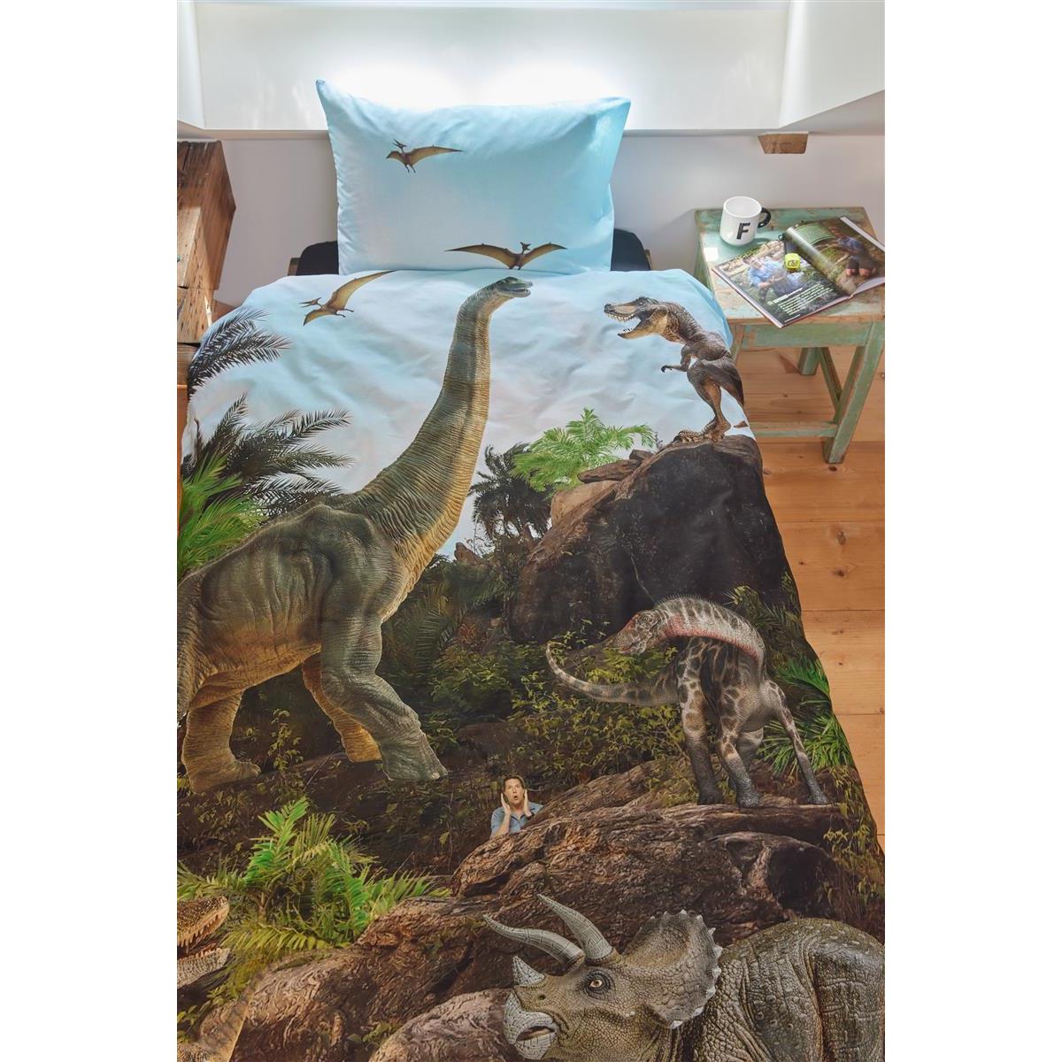 FREEK VONK Dappere Dinos  dekbedovertrek - 140x200 - Naturel