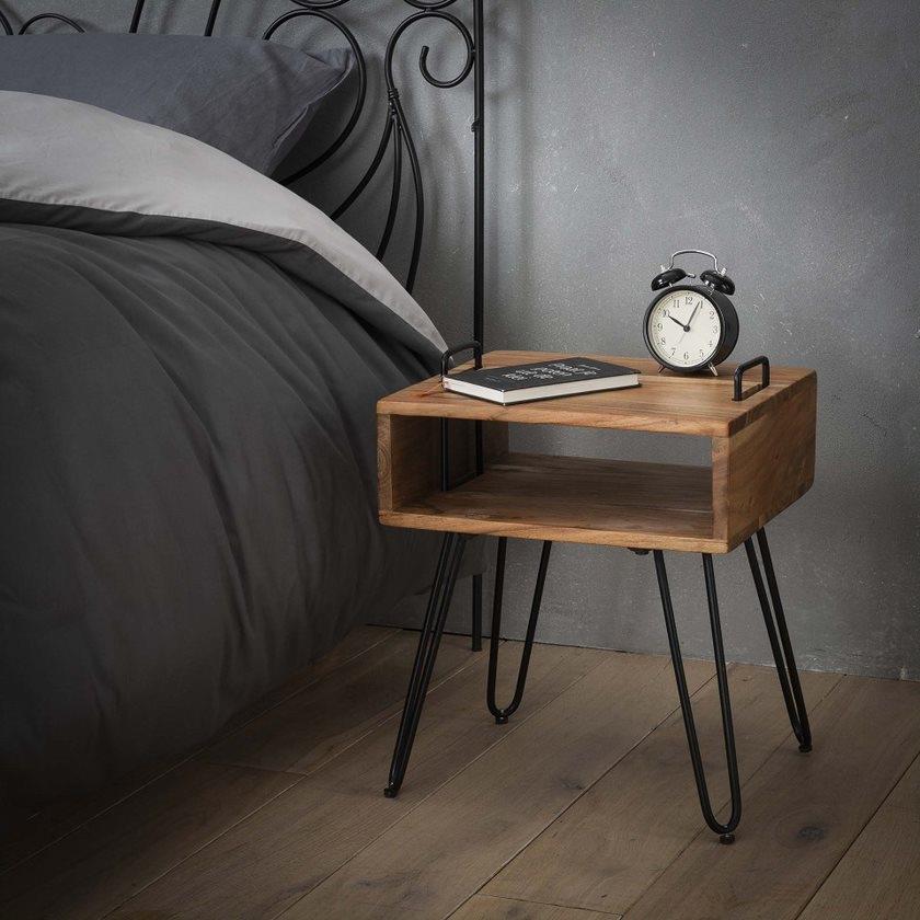 Giga Meubel - Nachtkastje Acaciahout - Metaal - 40cm - Kast Quadro