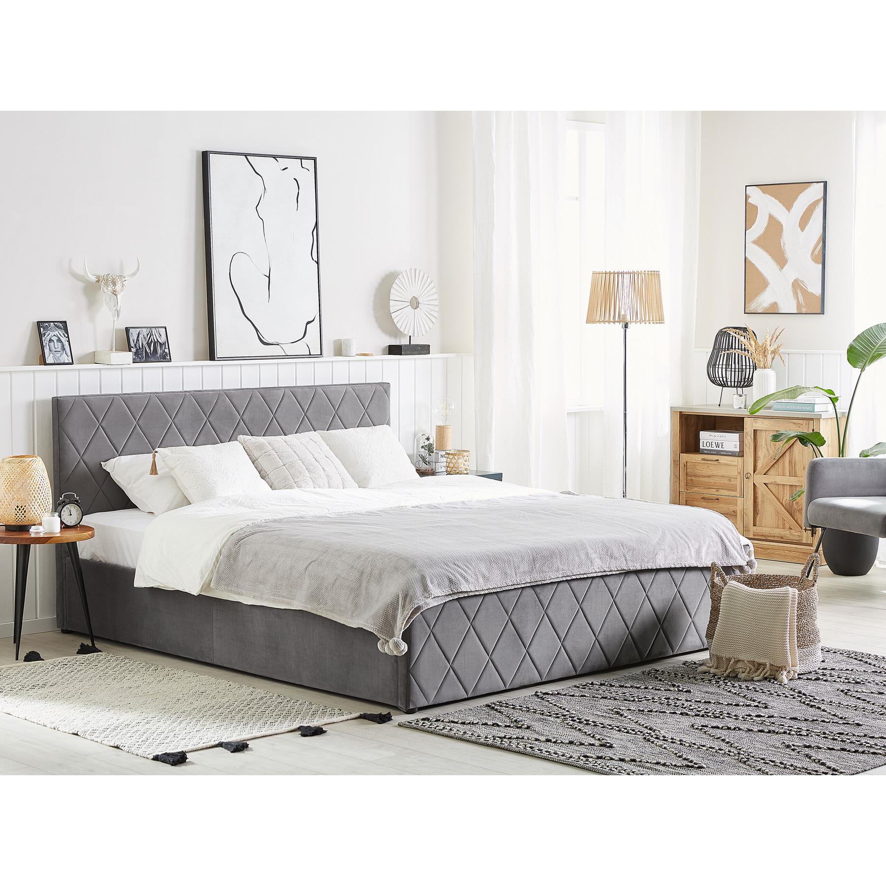 Beliani-ROCHEFORT -Bed met opbergruimte-Grijs-140 x 200 cm-Fluweel