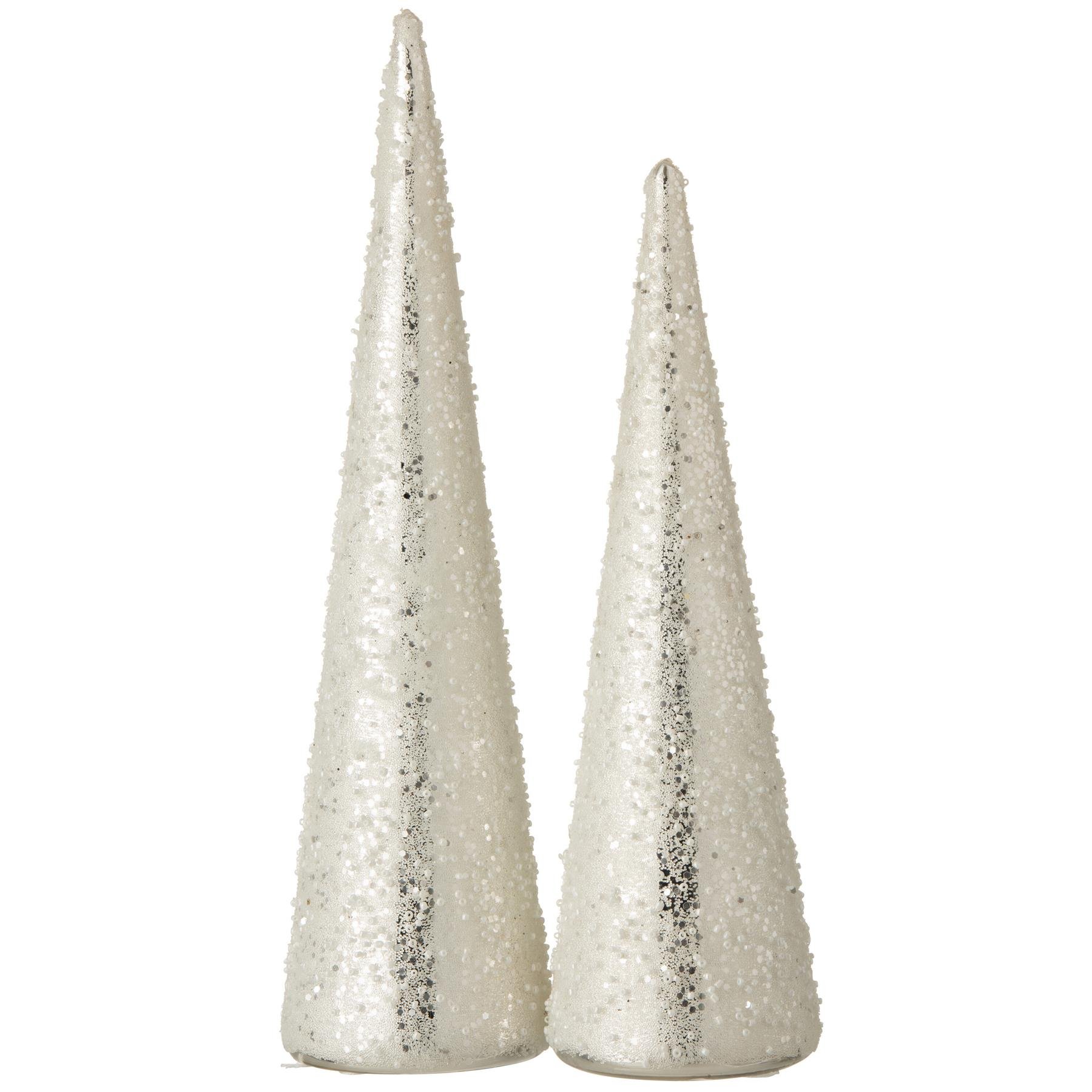 J-Line decoratie kerstboom Kegel - glas - wit|zilver - large