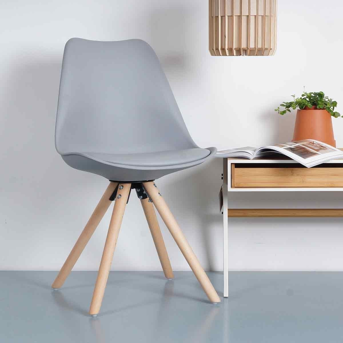 Essence Legno stoel lichtgrijs - Houten onderstel - Set van 4