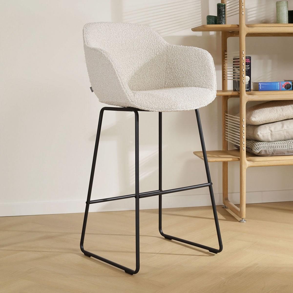 Nolon Nino-Mare Barkruk Bouclé Beige - Wit Onderstel- 75 cm