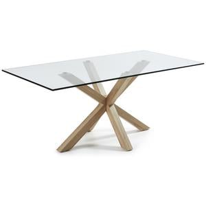 Kave Home Argo Eettafel - 200 x 100 cm - Glas / Eiken