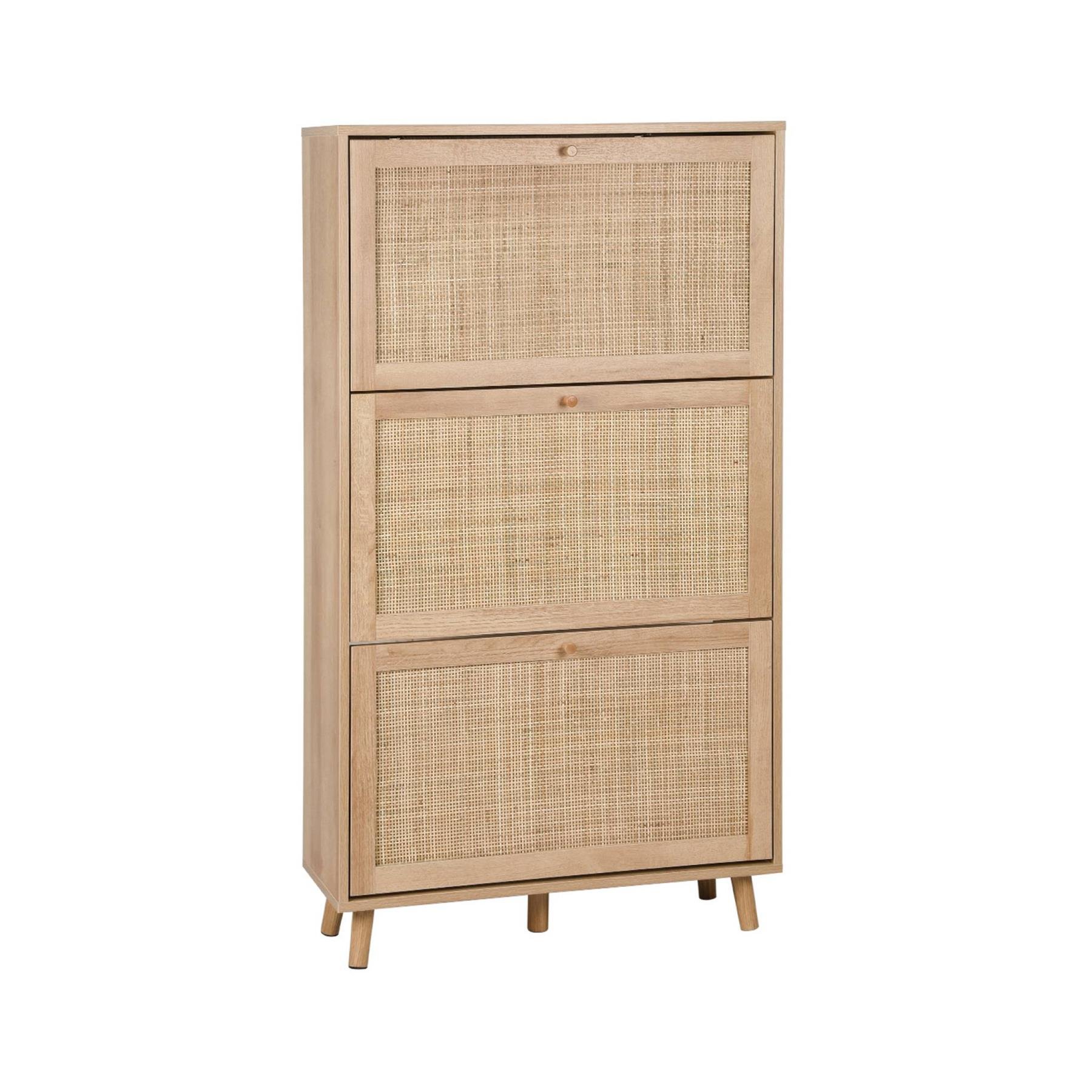 sweeek - Schoenenkast, 3 rieten lades, B 75 x D 26 x H 131cm