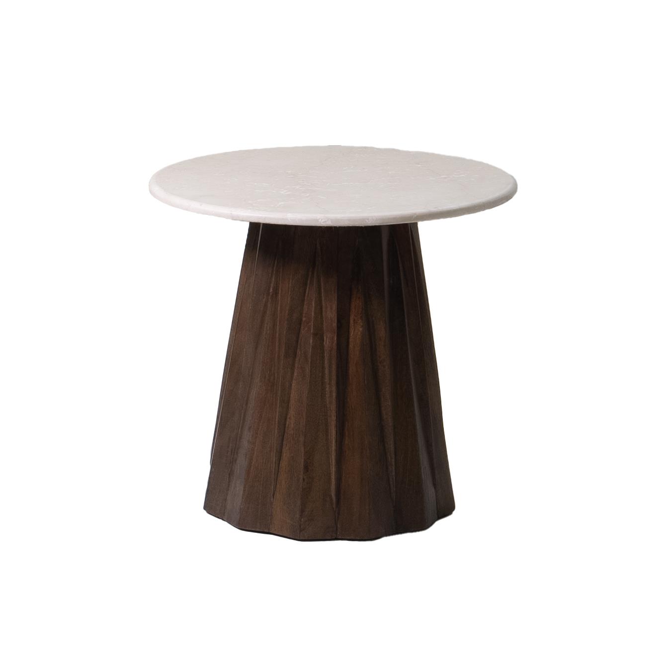 Giga Meubel - Bijzettafel Rond 50cm - Bruin Marmer|Hout - Faiza