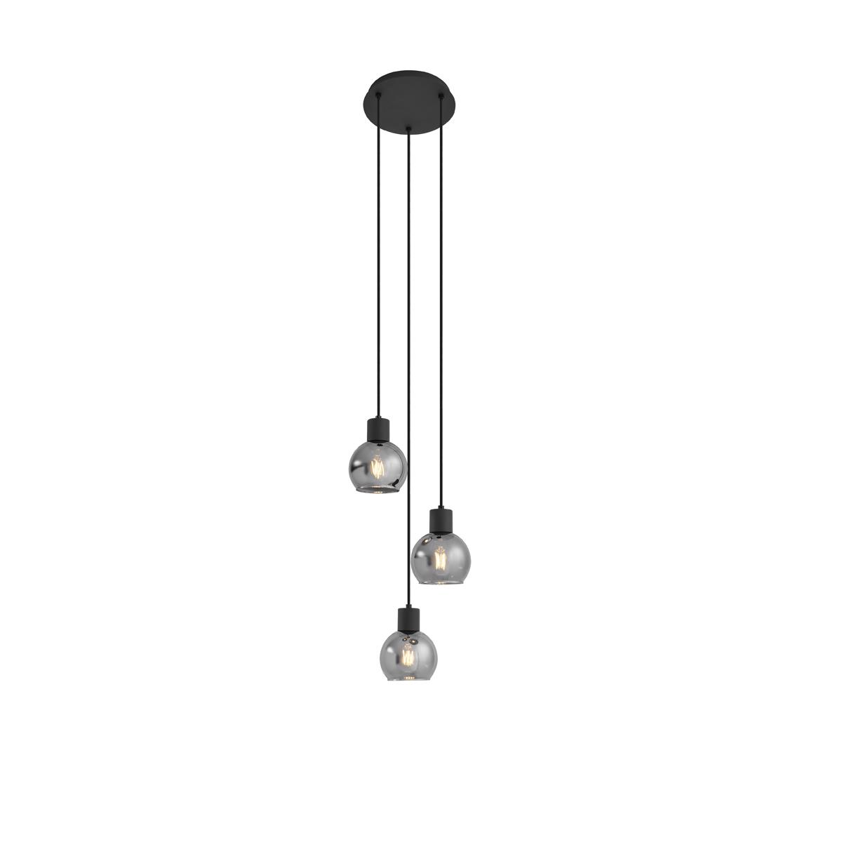 QAZQA Art Deco hanglamp zwart met smoke glas rond 3-lichts - Vidro