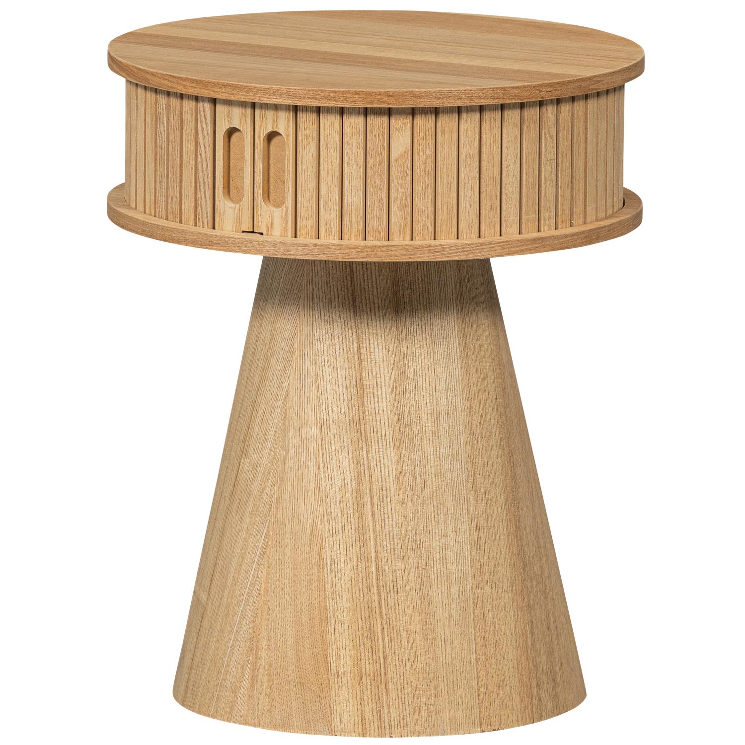 WOOOD Karri Nachtkastje Rond - Hout - Naturel - 46x38x38
