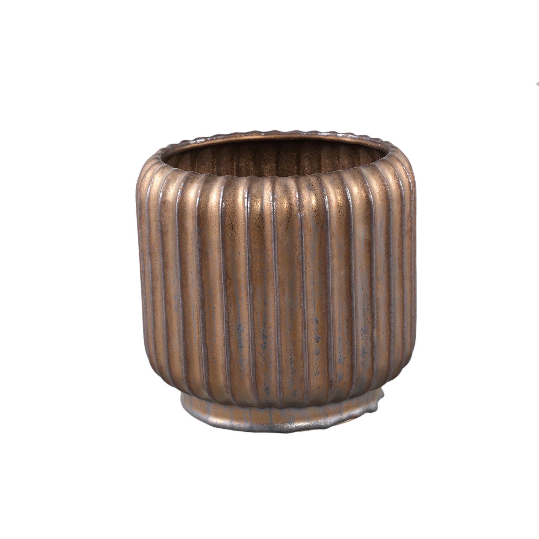 PTMD Eevie Bronze round ceramic pot with lines M